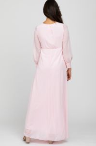 Light Pink Chiffon Long Sleeve Maxi Dress sold by Pinkblush