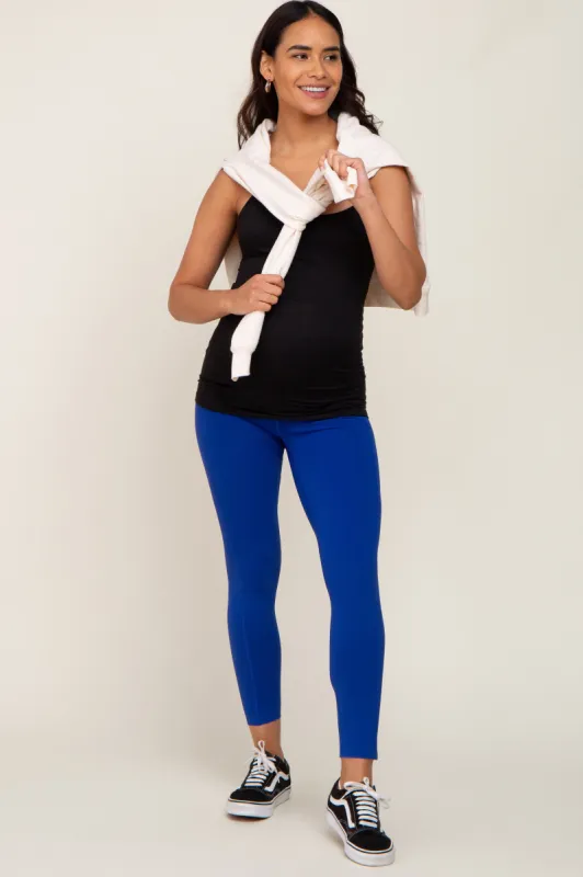 Royal Blue Side Pocket Maternity Active Cropped Legging sold by Pinkblush