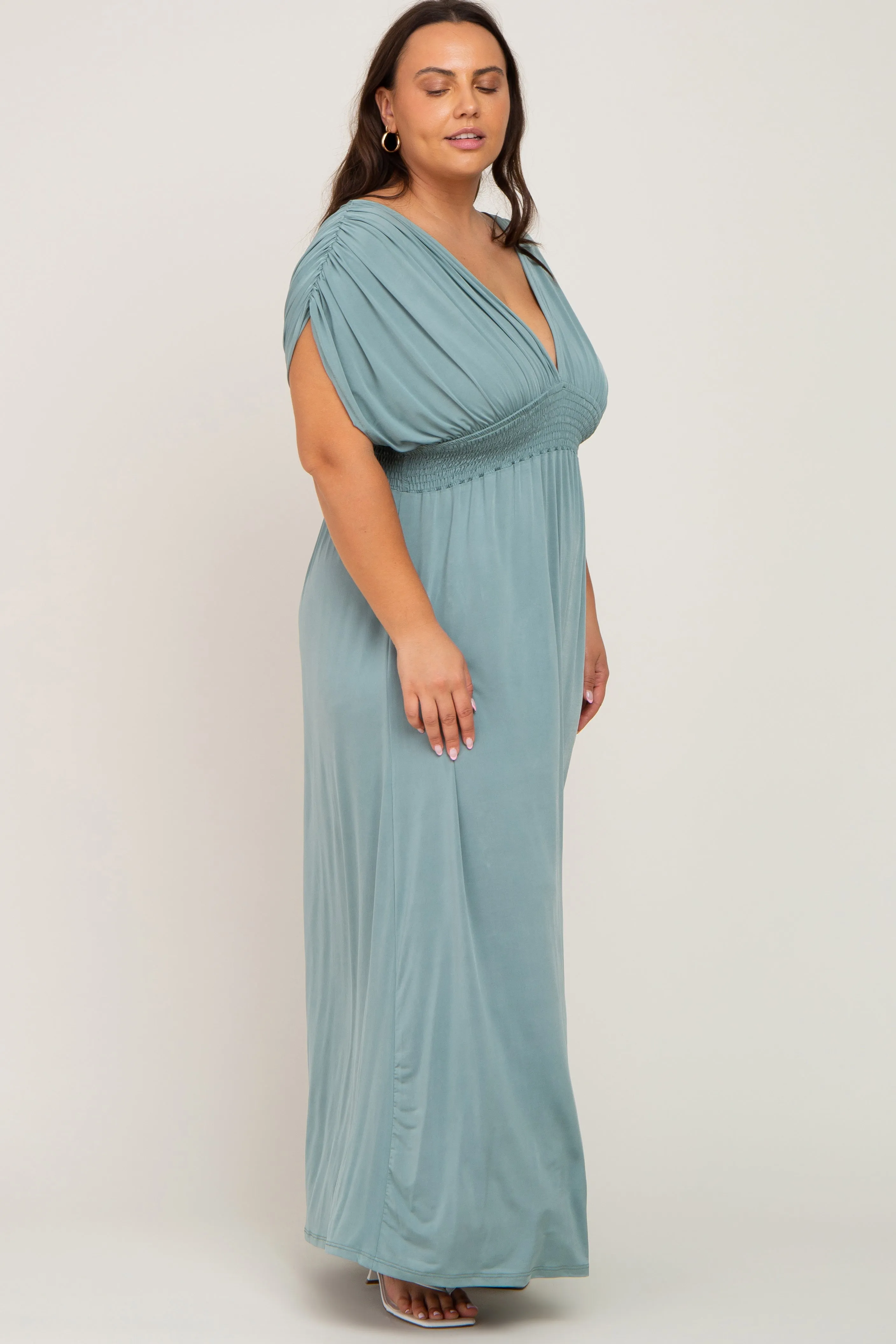 Light Olive Draped Smocked Plus Maxi Dress sold by Pinkblush product image thumbnail 2