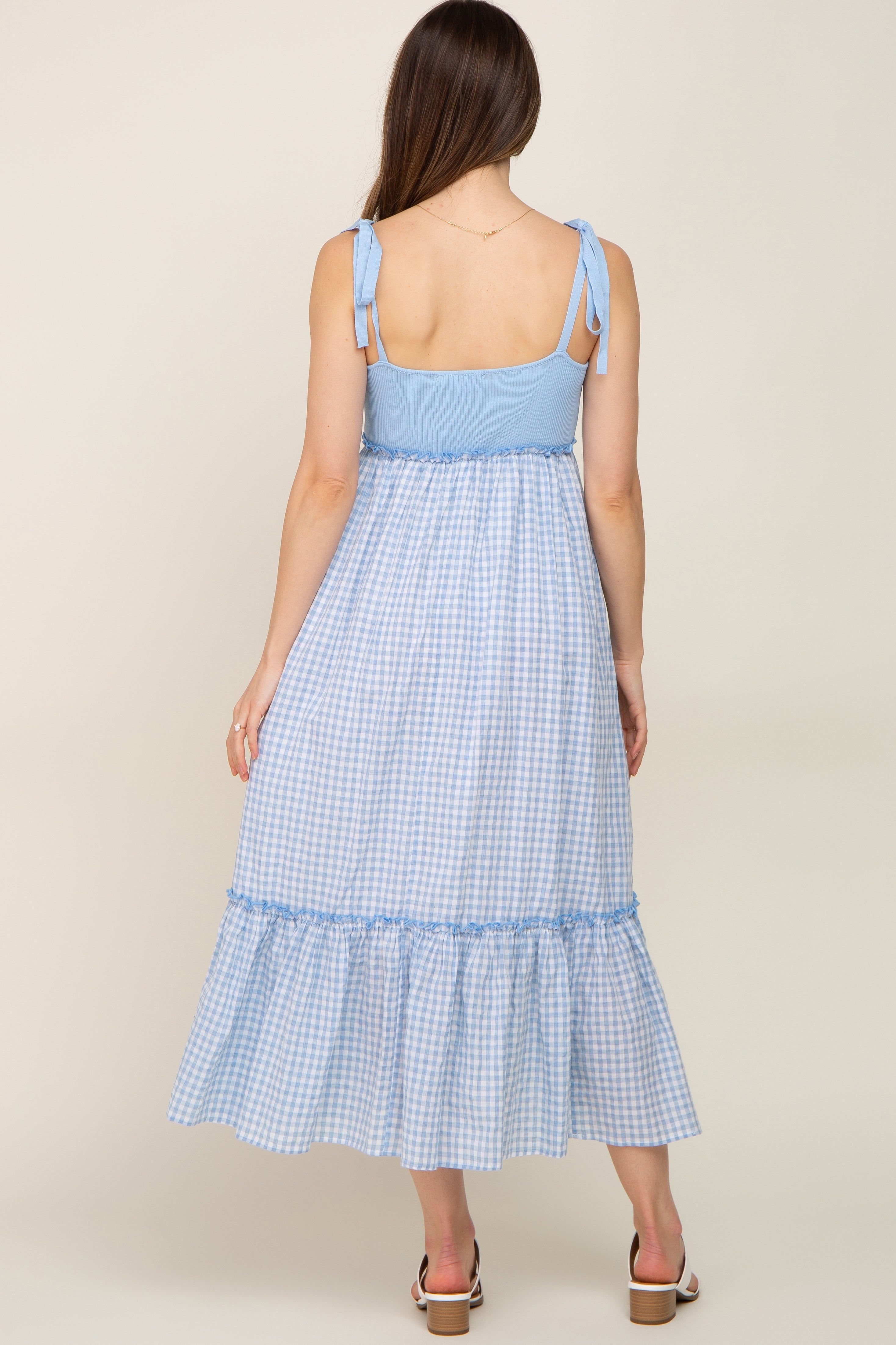 Light Blue Gingham Colorblock Maternity Dress sold by Pinkblush product image thumbnail 4