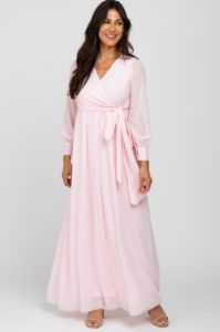 Light Pink Chiffon Long Sleeve Maxi Dress sold by Pinkblush