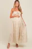 Cream Floral Ruched Bust Shoulder Tie Maternity Maxi Dress sold by Pinkblush
