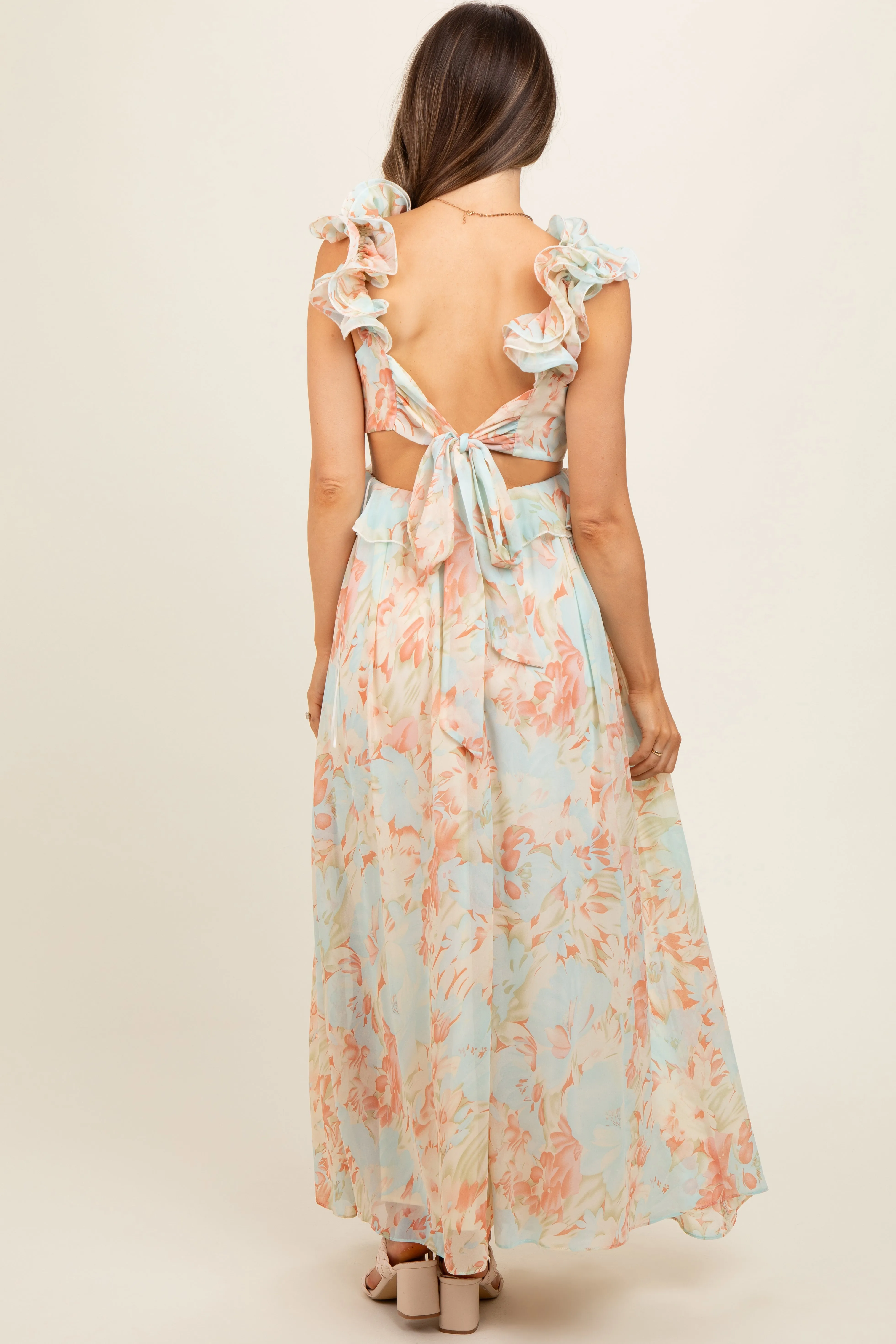 Mint Green Floral Ruffle Accent Cutout Maternity Gown sold by Pinkblush product image thumbnail 3