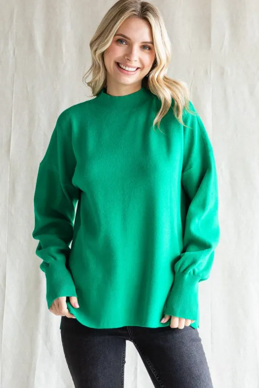 Green Knit Mock Neck Long Sleeve Top sold by Pinkblush