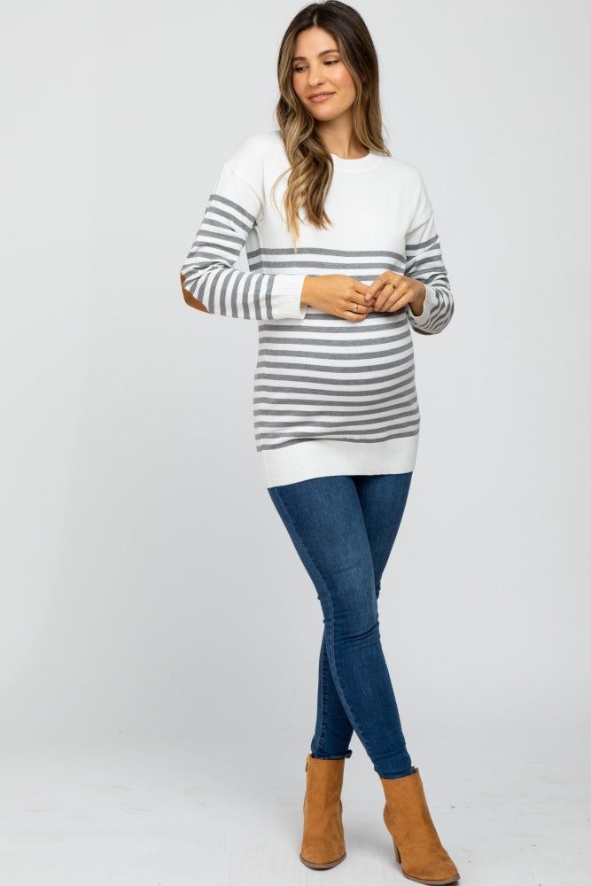 Heather Grey Striped Elbow Patch Knit Maternity Sweater sold by Pinkblush product image thumbnail 4