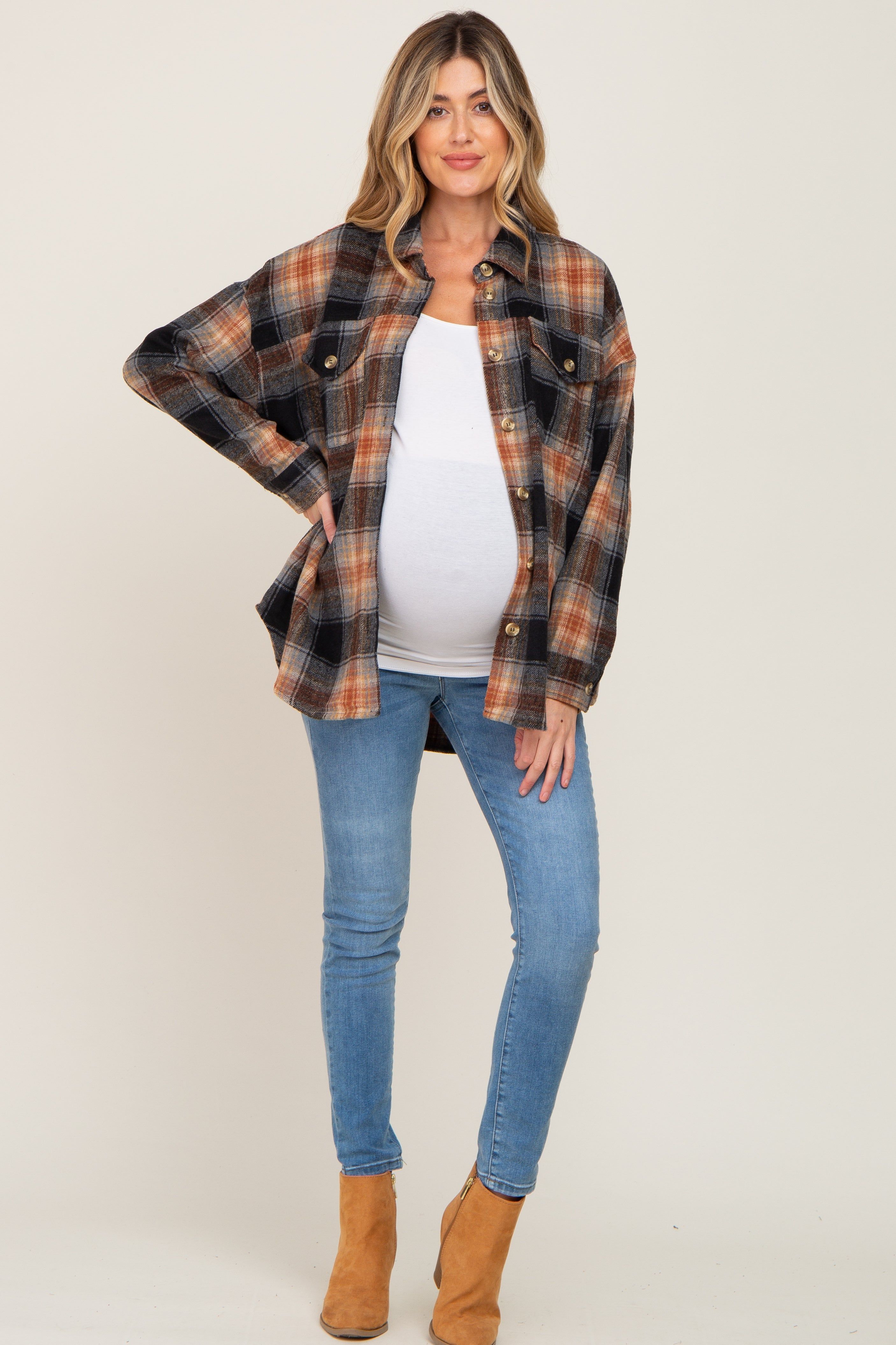 Black Plaid Maternity Shirt Jacket sold by Pinkblush product image thumbnail 4
