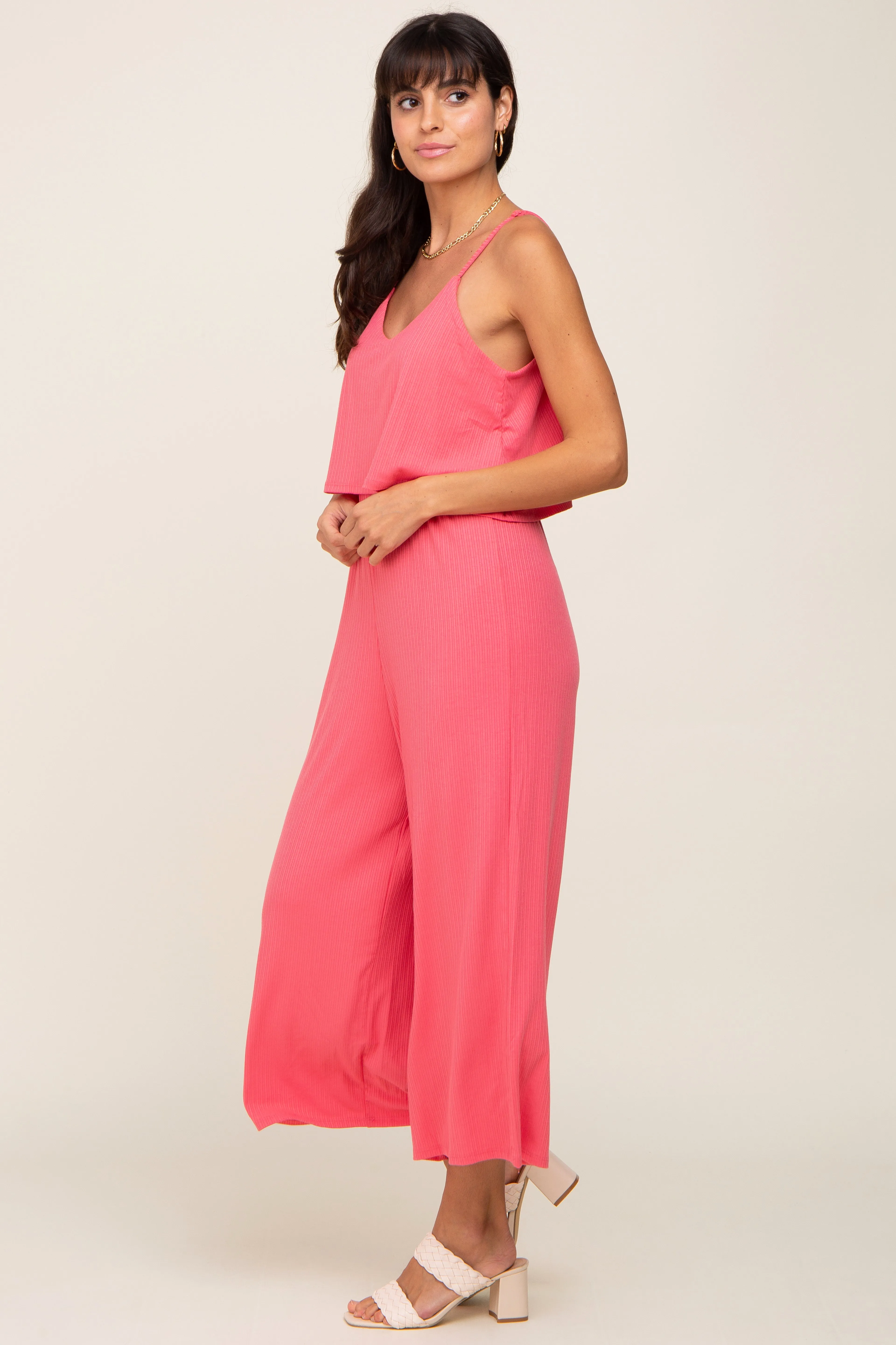 Pink Ribbed Double Layer Cropped Maternity Jumpsuit sold by Pinkblush product image thumbnail 2