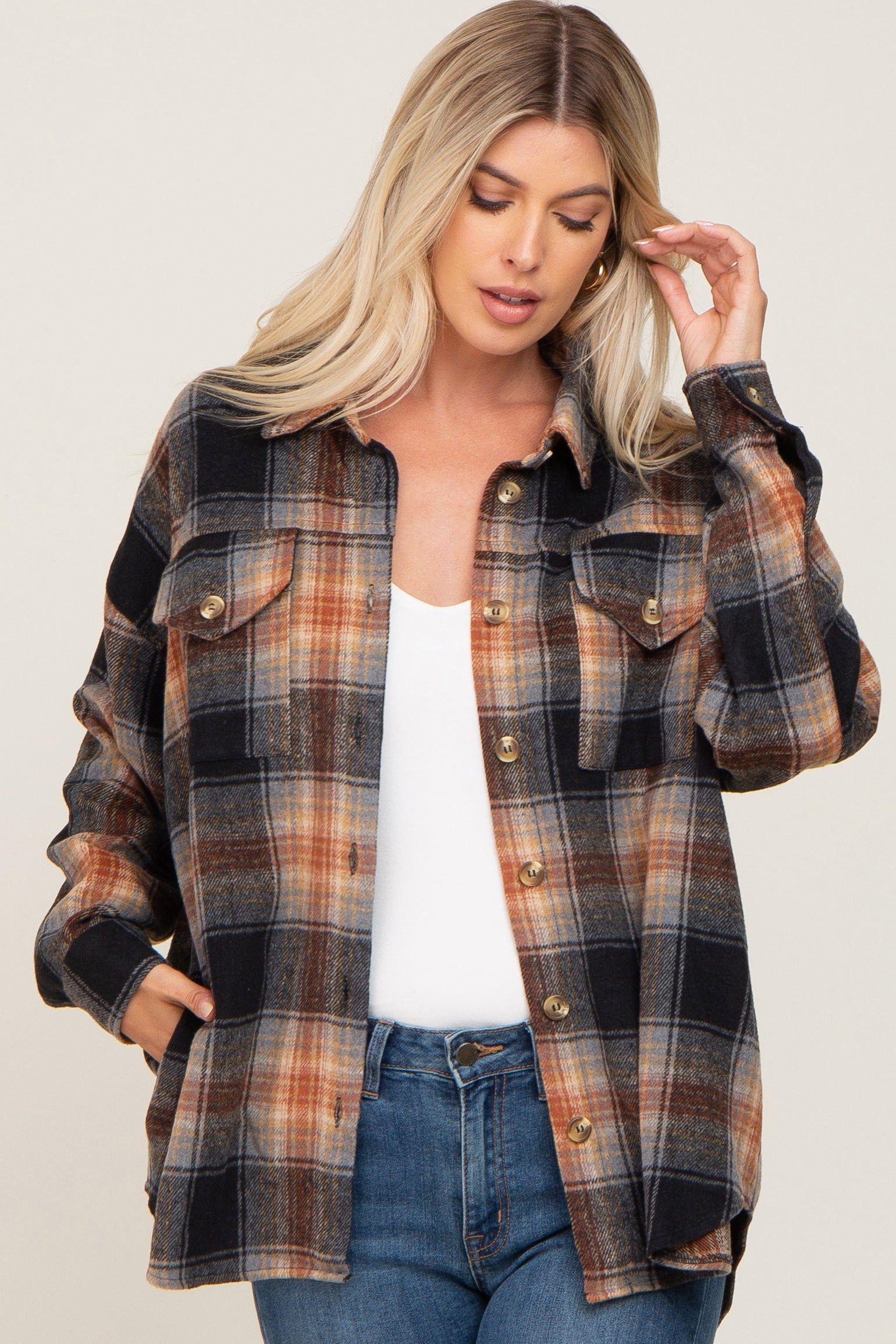 Black Plaid Maternity Shirt Jacket sold by Pinkblush product image thumbnail 5