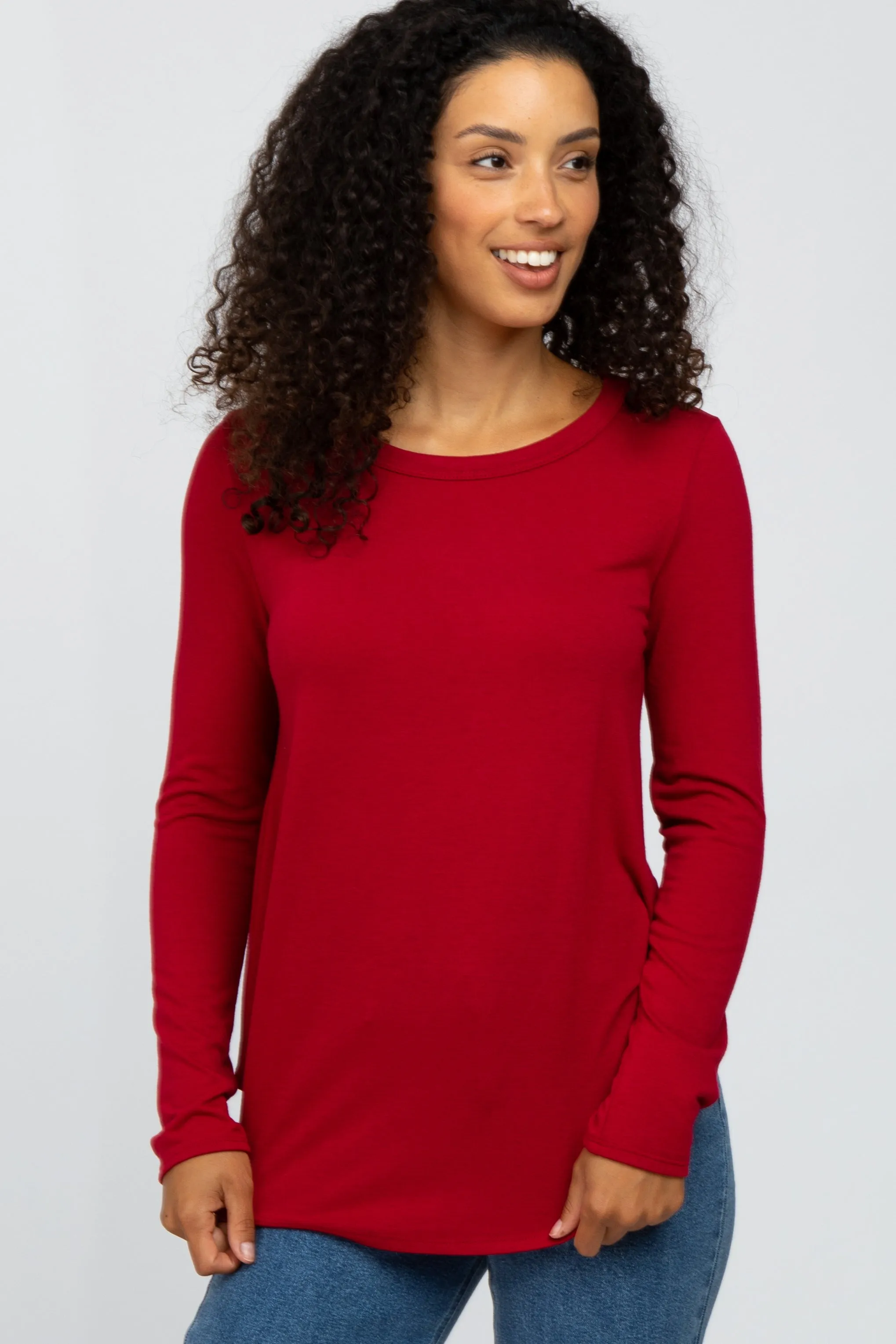 Red Basic Long Sleeve Top sold by Pinkblush