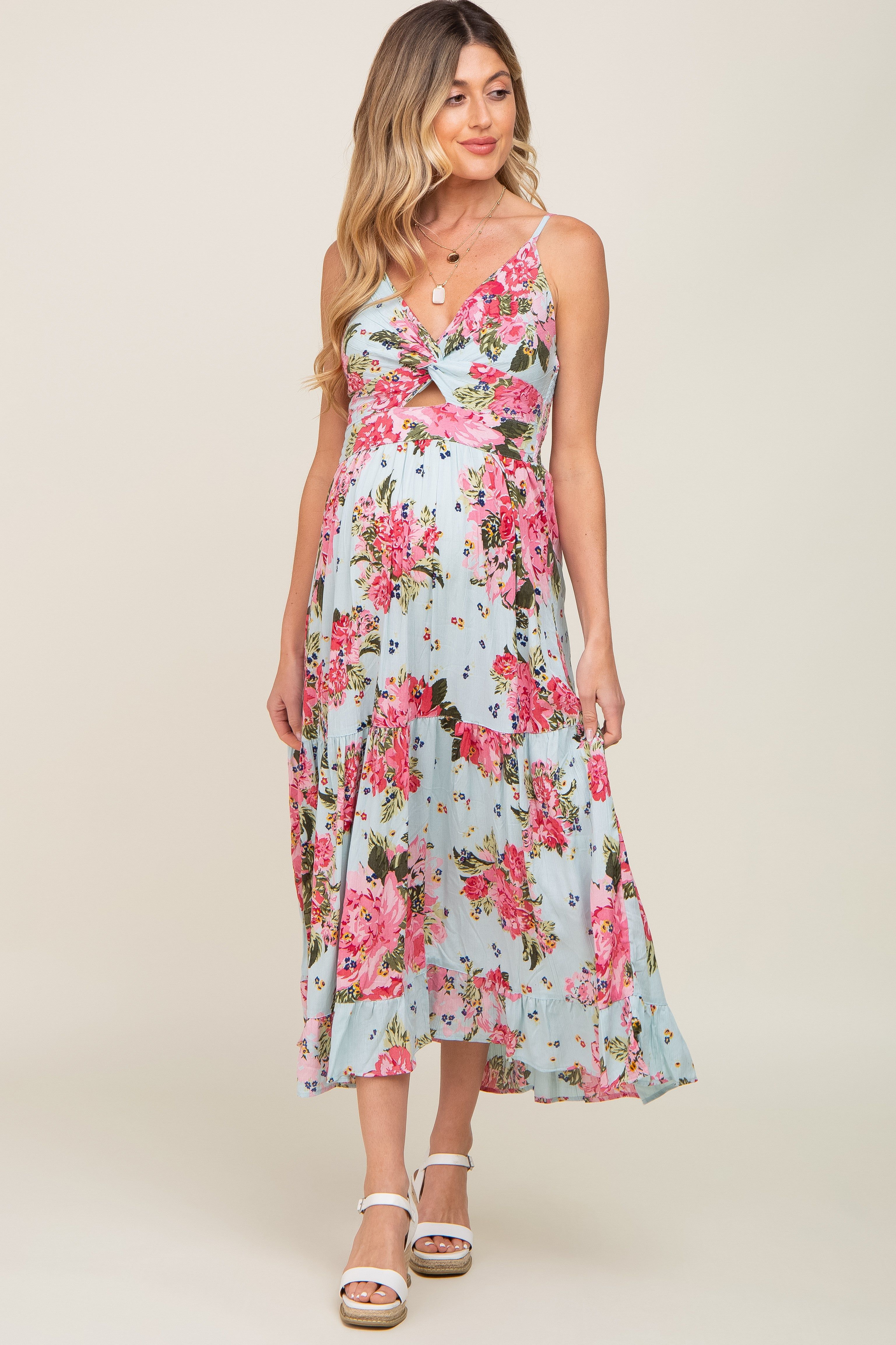 Light Blue Floral Front Twist Maternity Maxi Dress sold by Pinkblush product image thumbnail 5