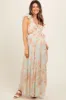 Mint Green Floral Ruffle Accent Cutout Maternity Gown sold by Pinkblush