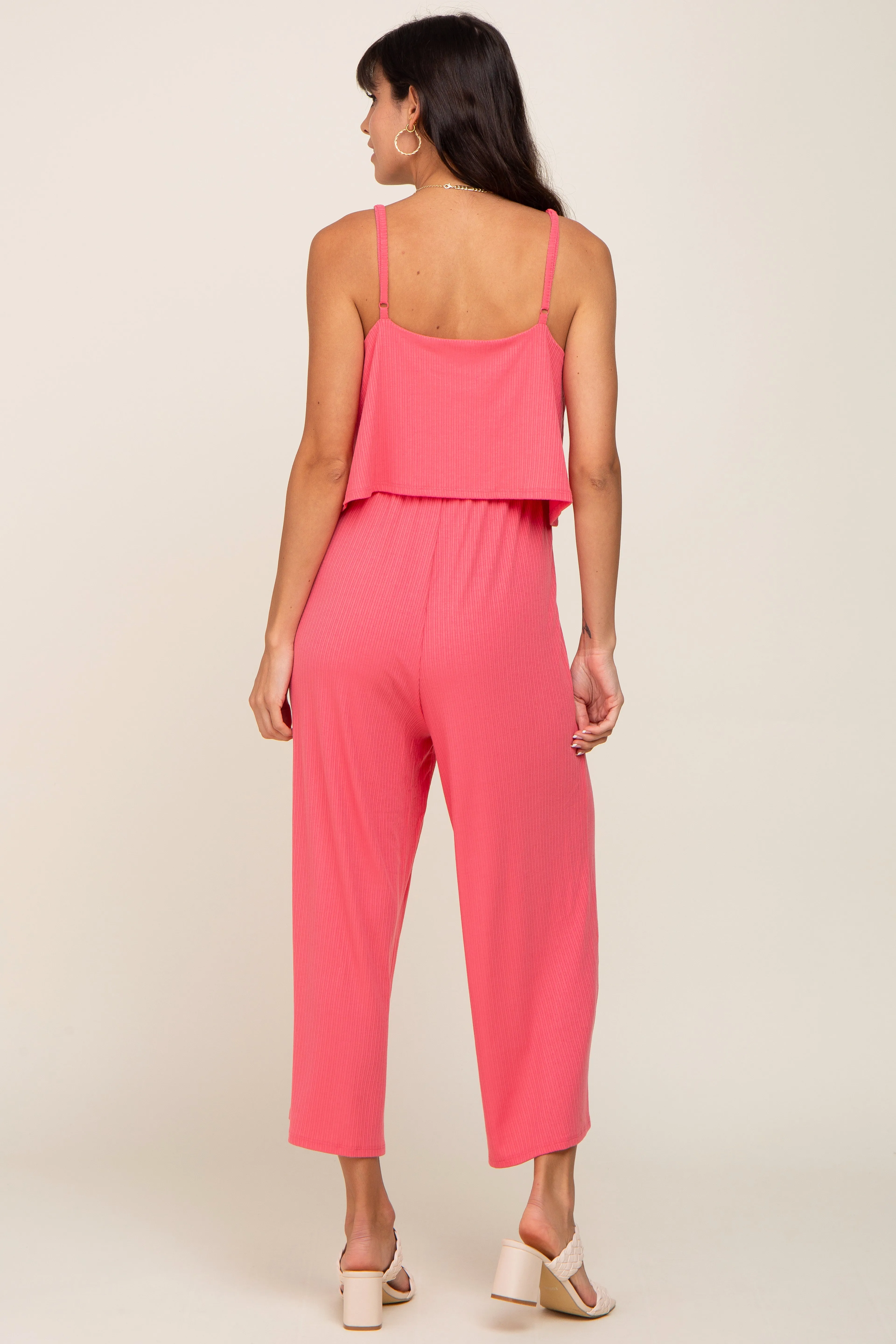 Pink Ribbed Double Layer Cropped Maternity Jumpsuit sold by Pinkblush product image thumbnail 3