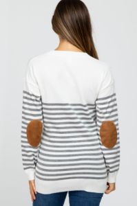 Heather Grey Striped Elbow Patch Knit Maternity Sweater sold by Pinkblush