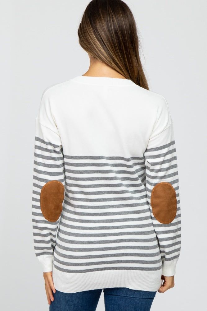Heather Grey Striped Elbow Patch Knit Maternity Sweater sold by Pinkblush product image thumbnail 3