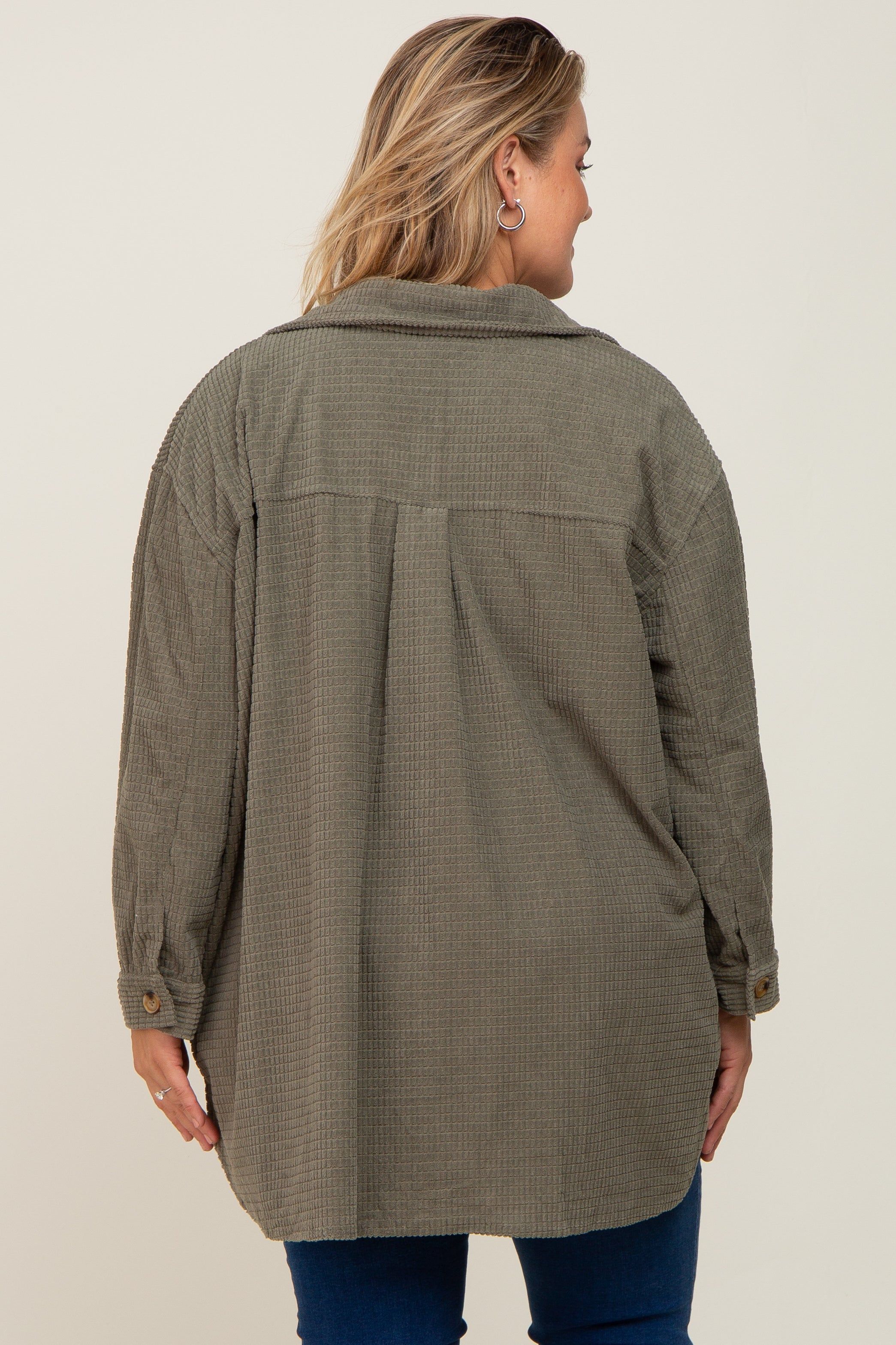 Olive Textured Button Down Maternity Plus Shacket sold by Pinkblush product image thumbnail 4