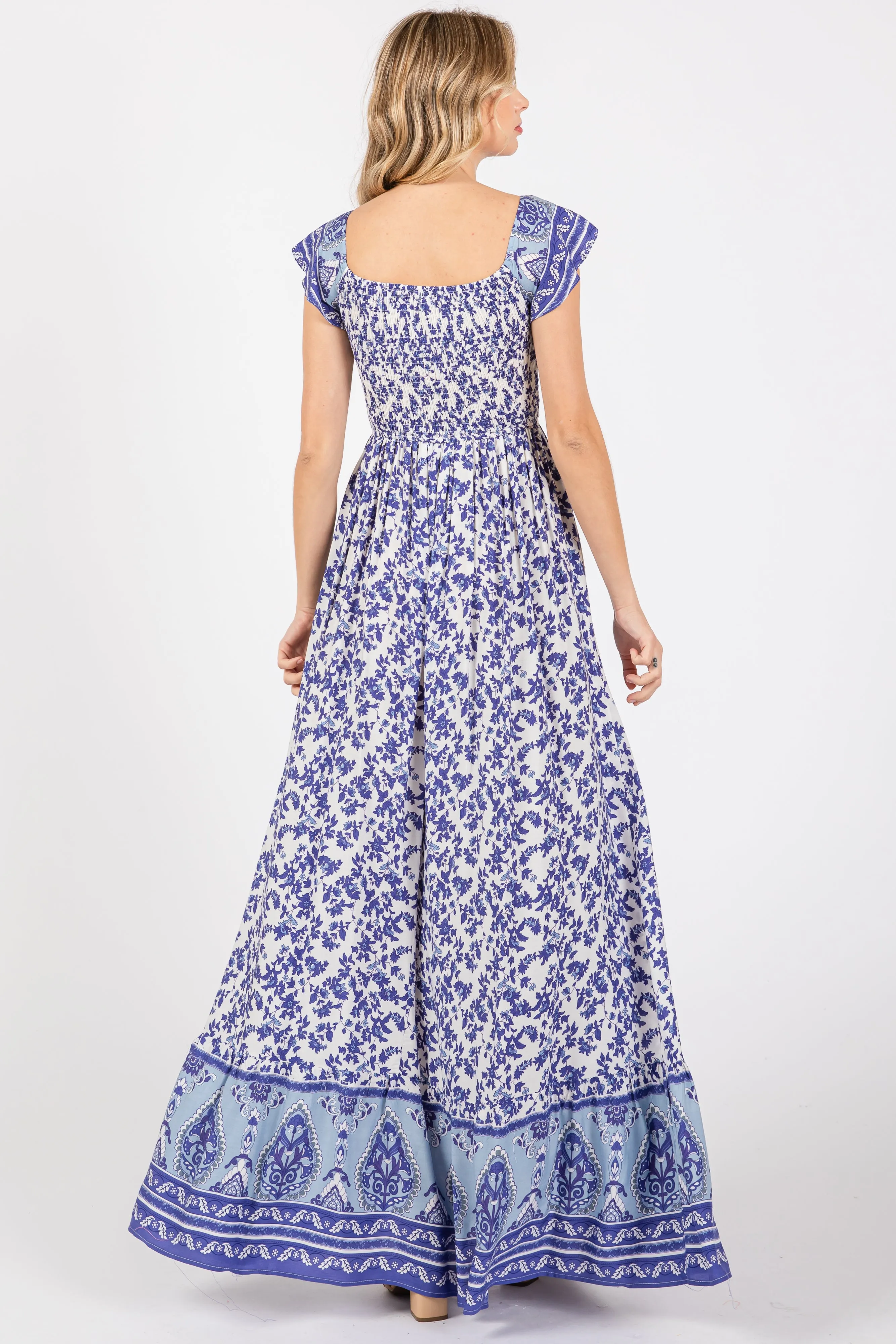 Blue Floral Off Shoulder Maxi Dress sold by Pinkblush product image thumbnail 3