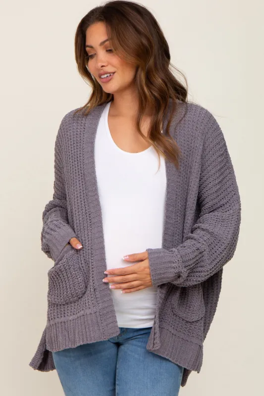 Charcoal Chunky Knit Oversized Maternity Cardigan sold by Pinkblush