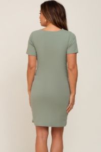 Sage Ruched Wrap Tulip Hem Fitted Maternity/Nursing Dress sold by Pinkblush