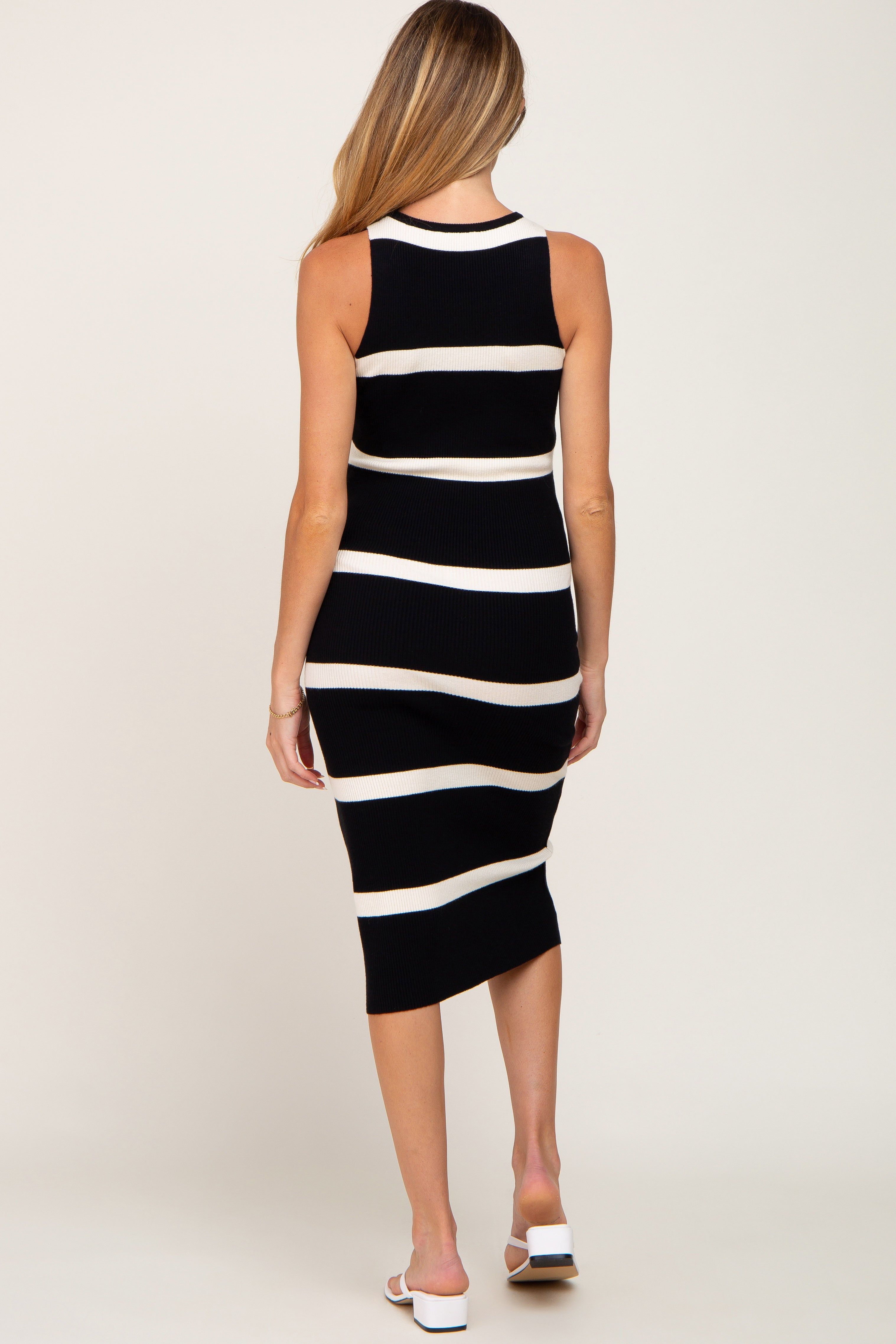 Black Striped Sleeveless Sweater Maternity Midi Dress sold by Pinkblush product image thumbnail 3