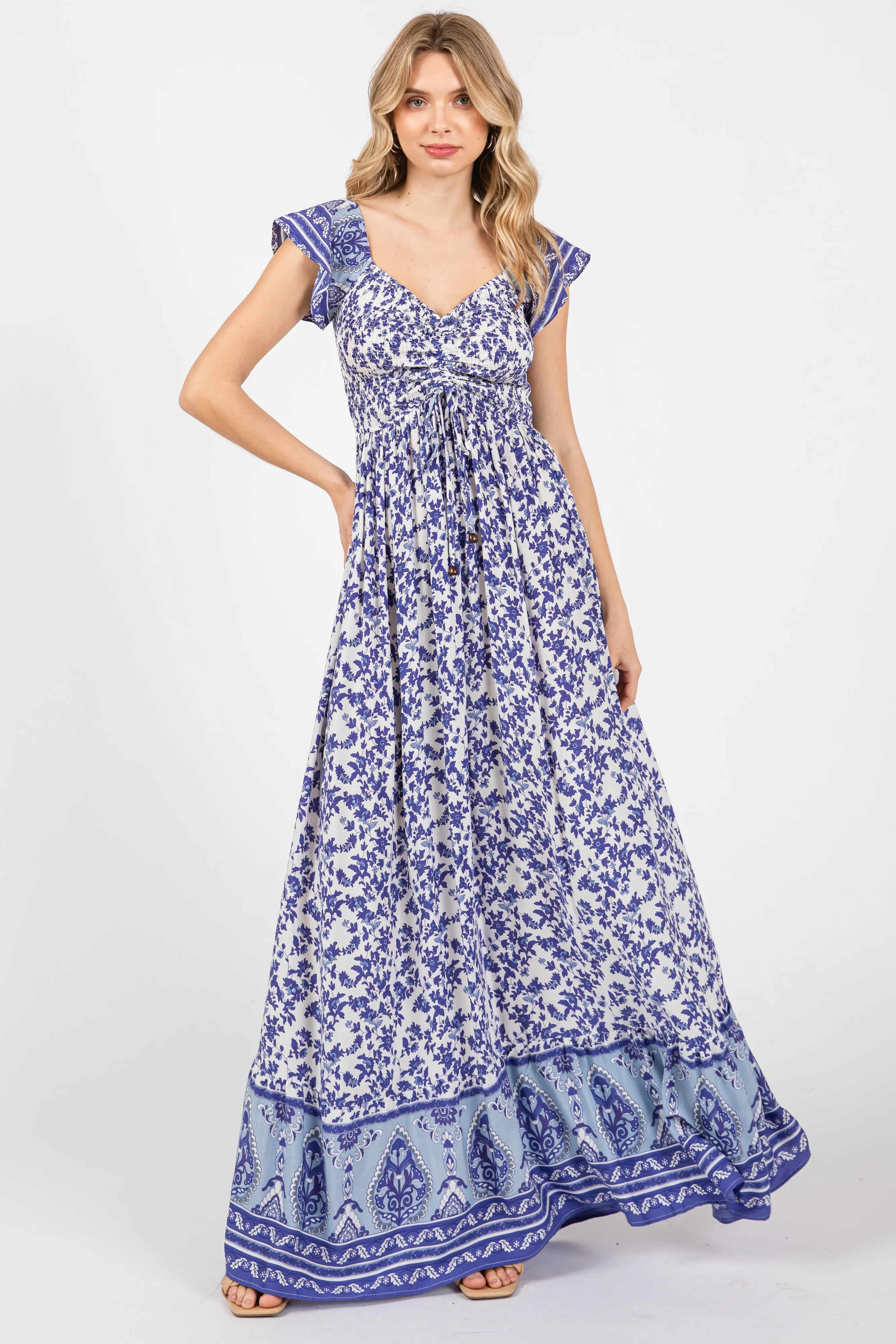 Blue Floral Off Shoulder Maxi Dress sold by Pinkblush