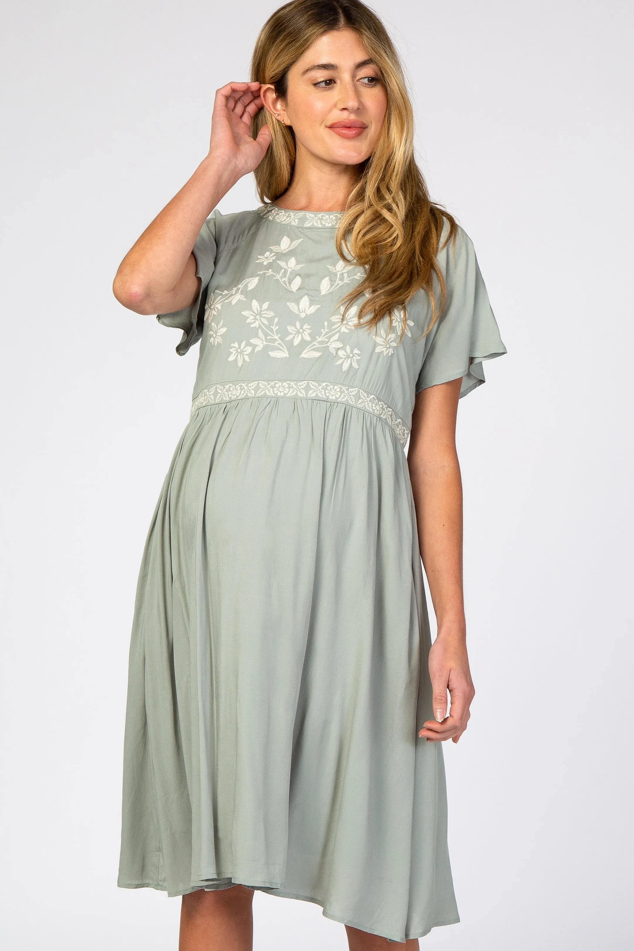 Light Olive Floral Embroidered Maternity Dress sold by Pinkblush product image thumbnail 5