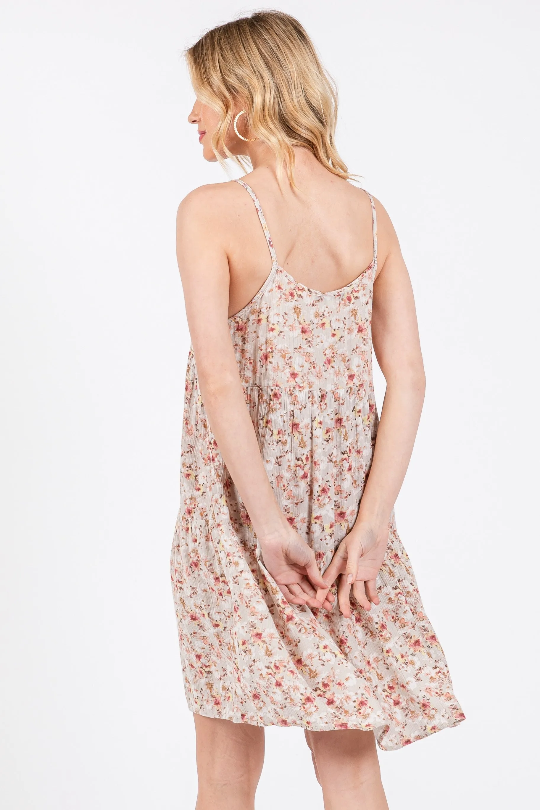 Taupe Floral Tiered Dress sold by Pinkblush product image thumbnail 3