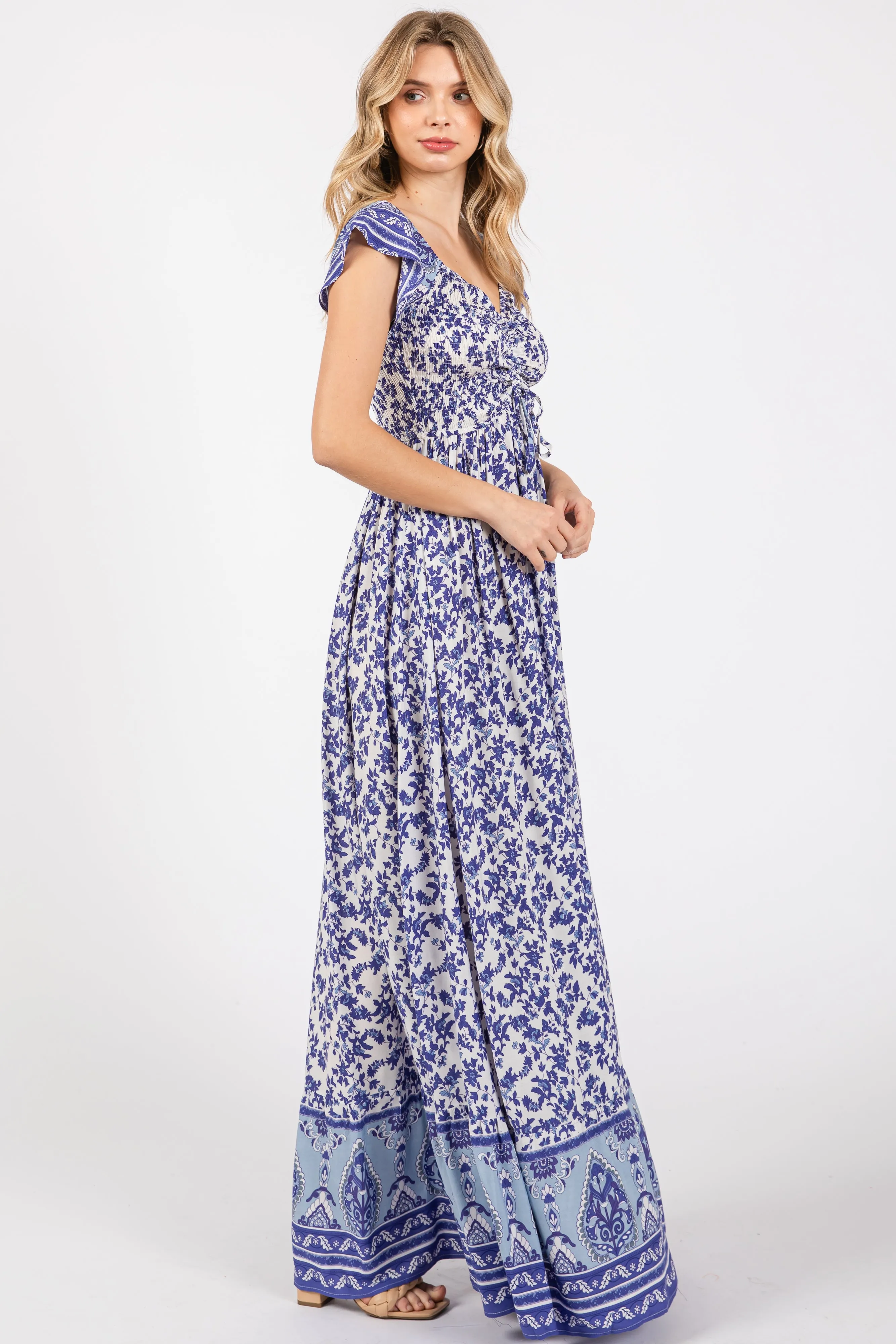 Blue Floral Off Shoulder Maxi Dress sold by Pinkblush product image thumbnail 2