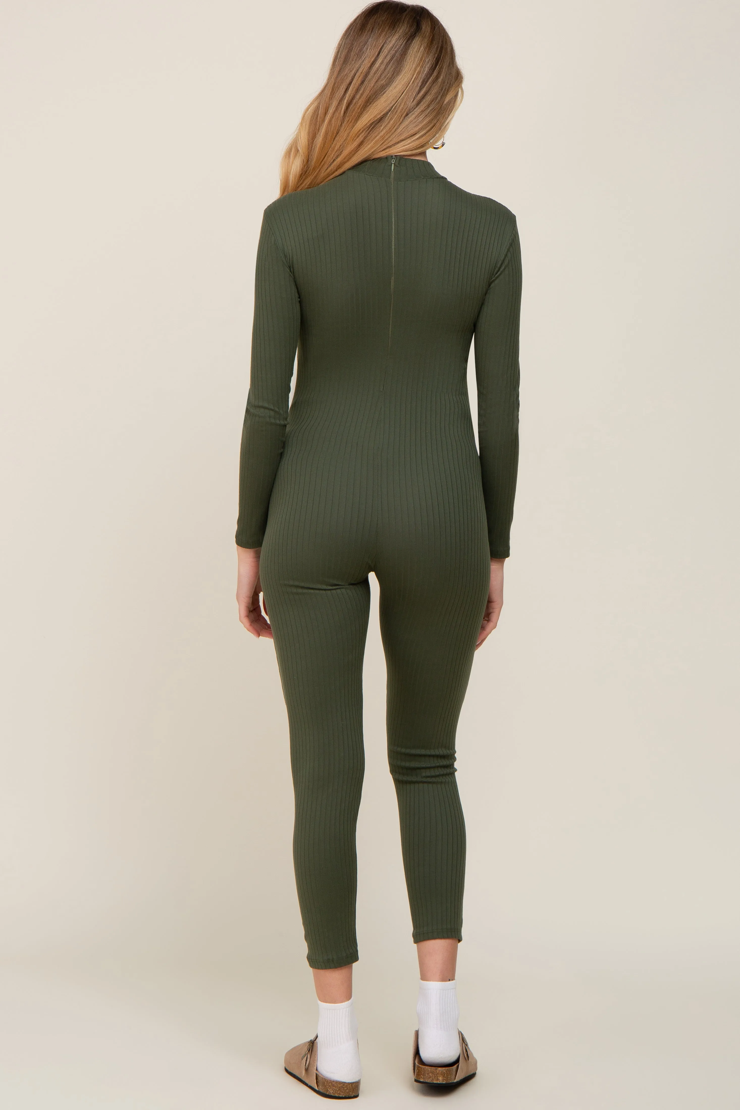 Olive Ribbed Maternity Jumpsuit sold by Pinkblush product image thumbnail 3