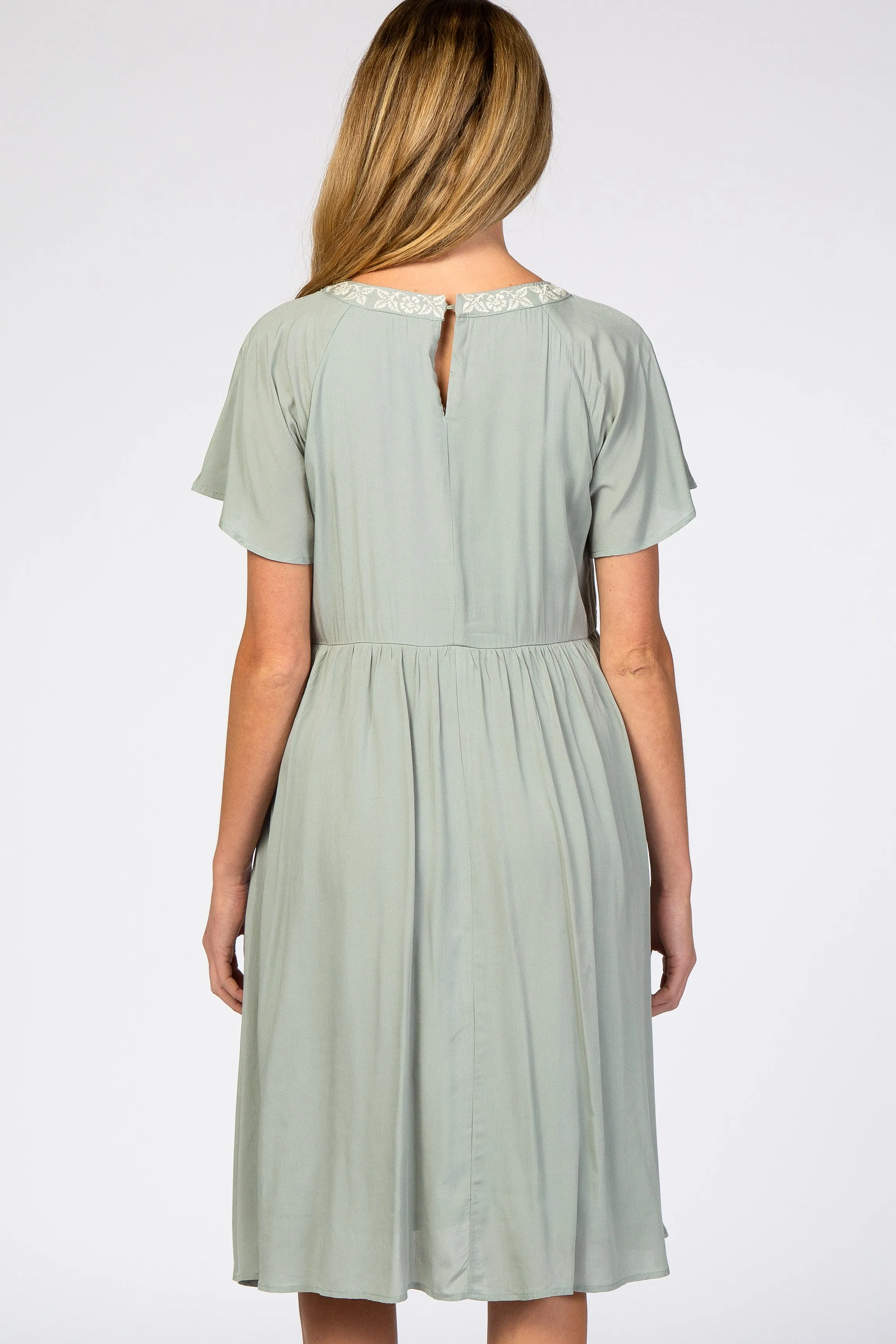 Light Olive Floral Embroidered Maternity Dress sold by Pinkblush product image thumbnail 3