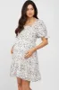 Ivory Printed Puff Sleeve Maternity Tiered Dress sold by Pinkblush