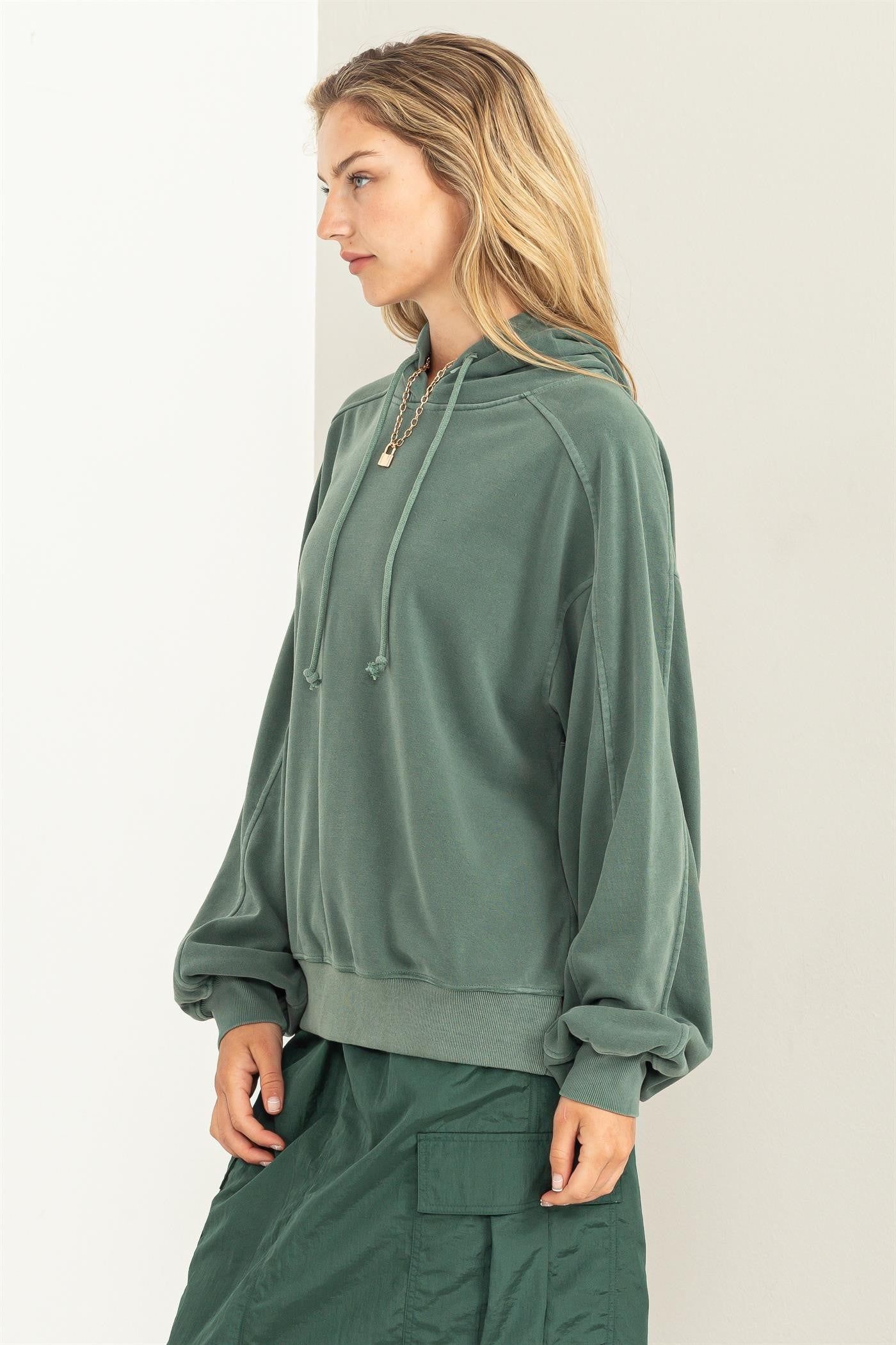 Green Faded Wash Drawstring Hoodie sold by Pinkblush product image thumbnail 3