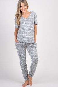 PinkBlush Heather Grey Striped Pocket Front Maternity Pajama Set sold by Pinkblush