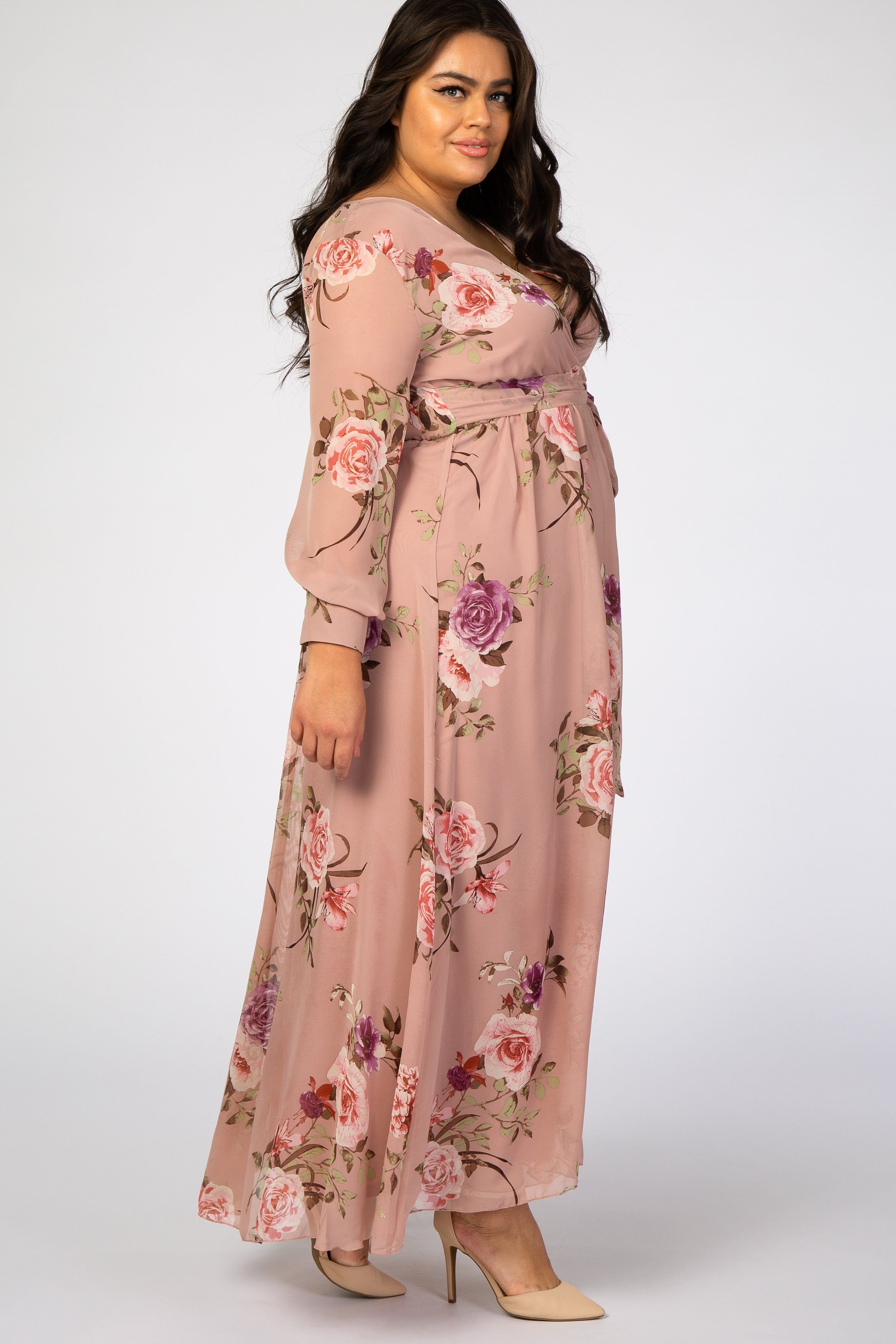 Pink Floral Chiffon Maternity Plus Maxi Dress sold by Pinkblush product image thumbnail 2