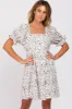 Ivory Printed Puff Sleeve Maternity Tiered Dress sold by Pinkblush