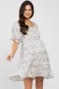 Ivory Printed Puff Sleeve Maternity Tiered Dress sold by Pinkblush
