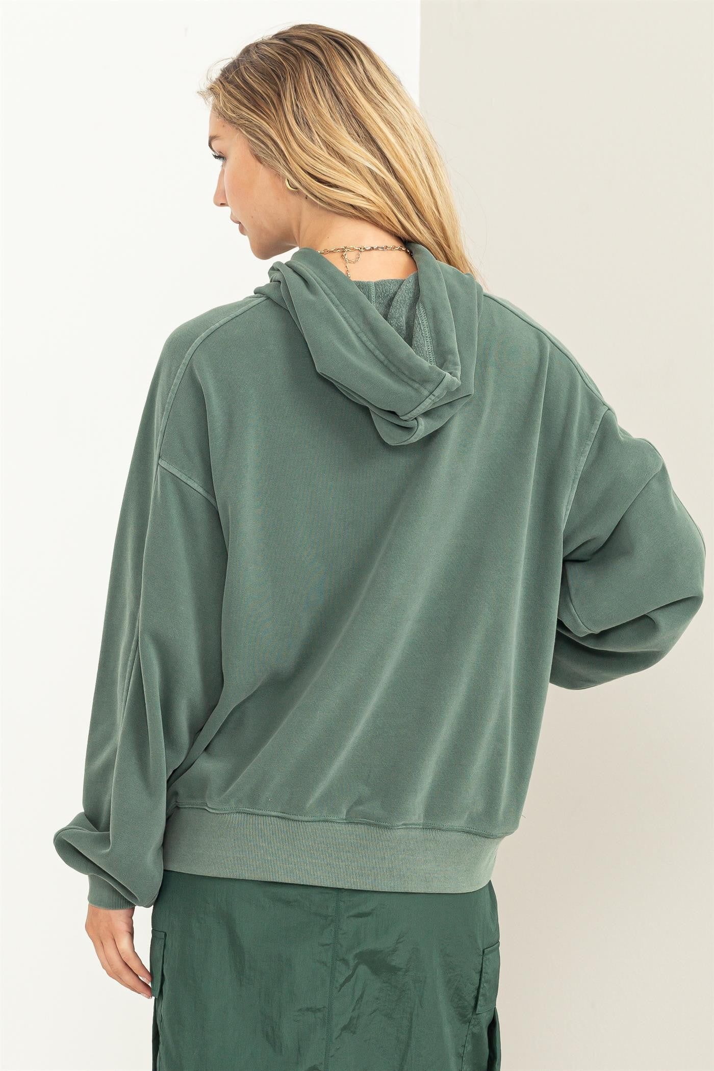 Green Faded Wash Drawstring Hoodie sold by Pinkblush product image thumbnail 4