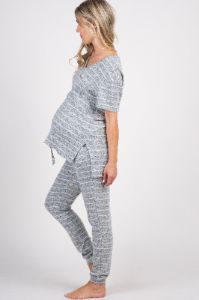PinkBlush Heather Grey Striped Pocket Front Maternity Pajama Set sold by Pinkblush