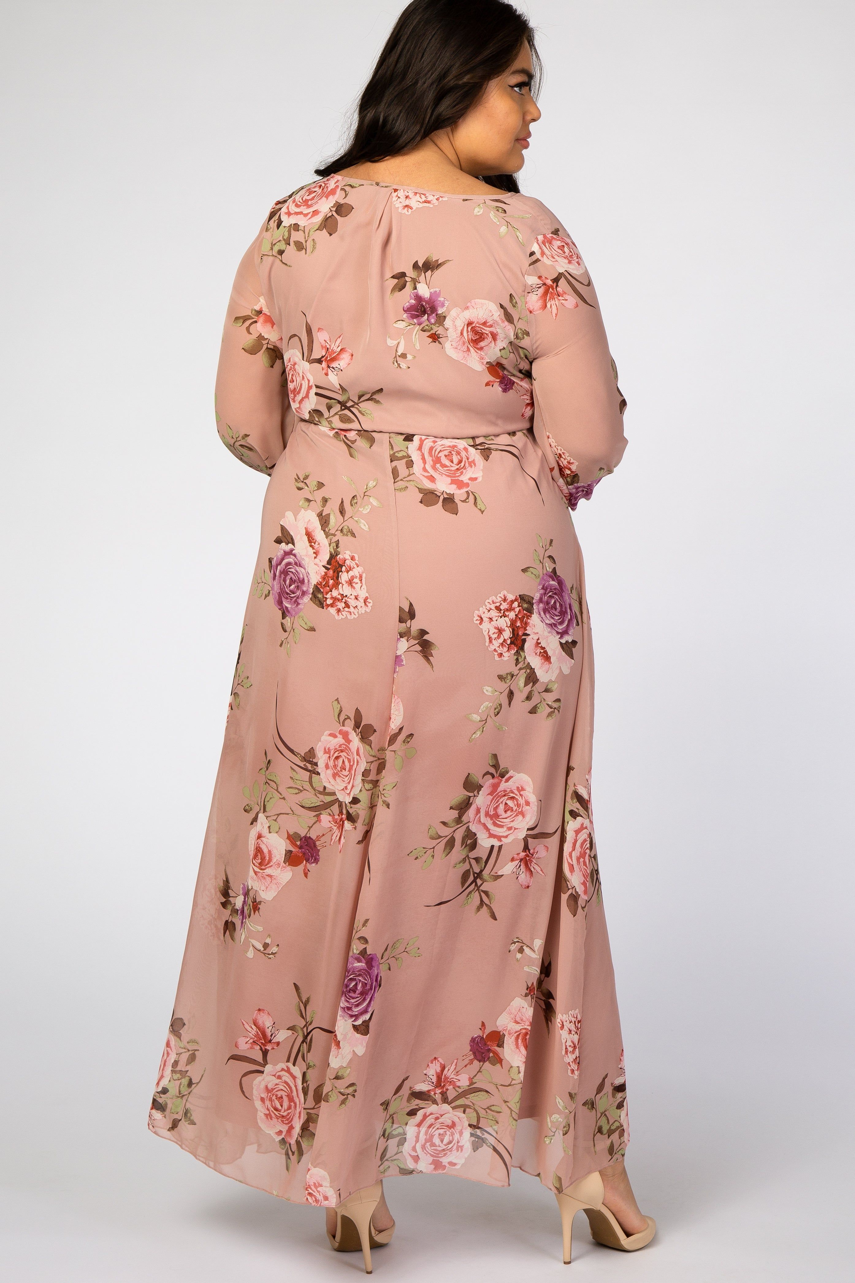 Pink Floral Chiffon Maternity Plus Maxi Dress sold by Pinkblush product image thumbnail 3