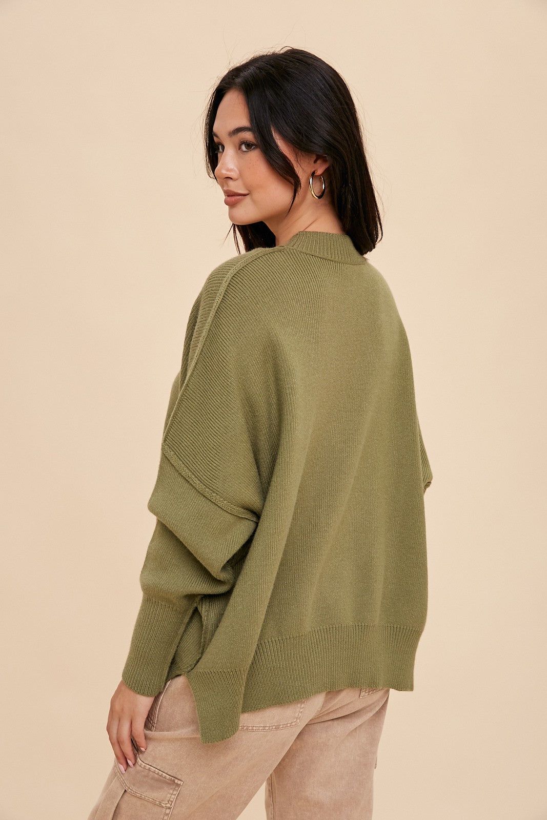 Light Olive Knit Mock Neck Sweater sold by Pinkblush product image thumbnail 3