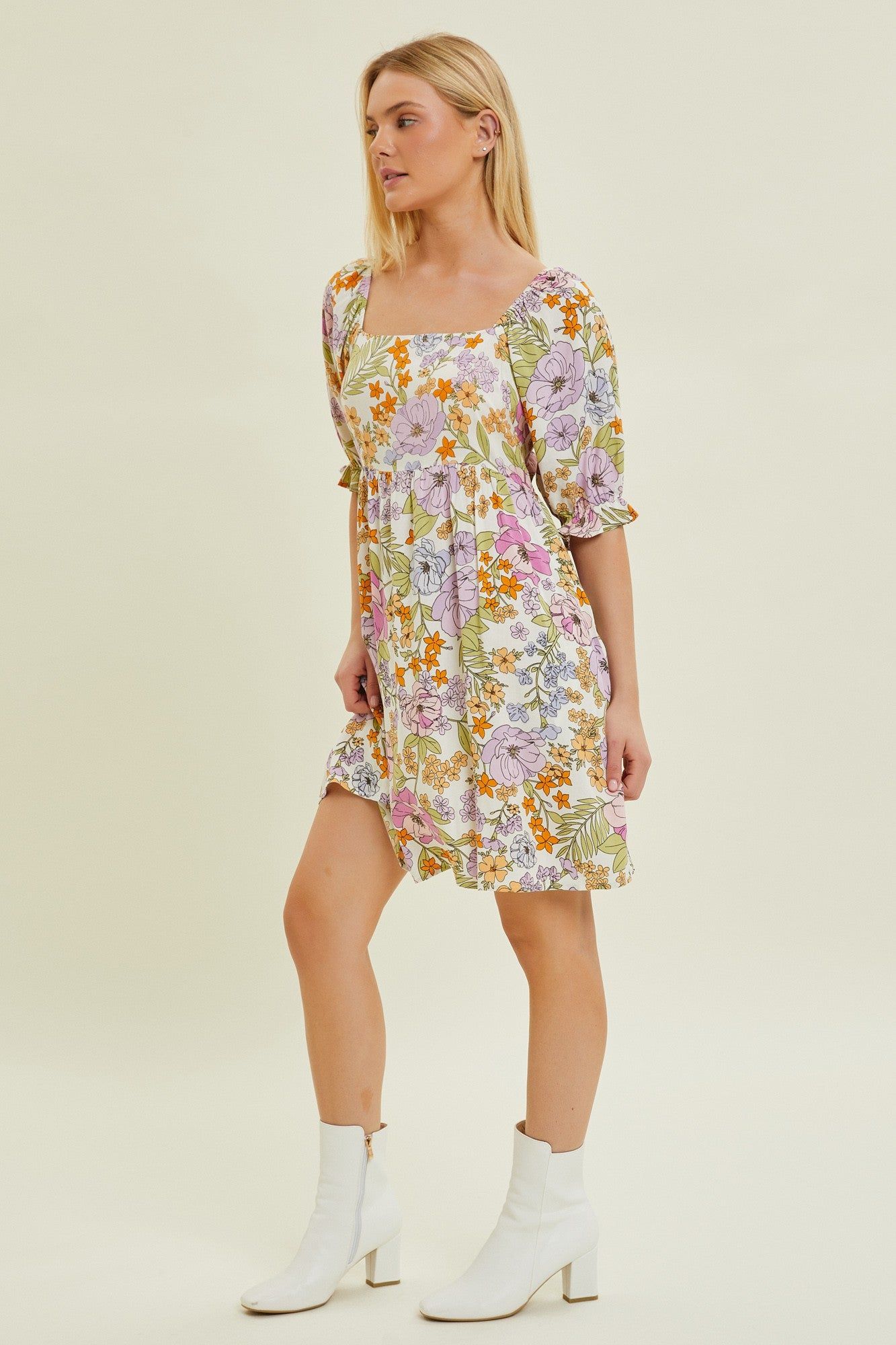 Ivory Multi Floral Print Midi Dress sold by Pinkblush product image thumbnail 2