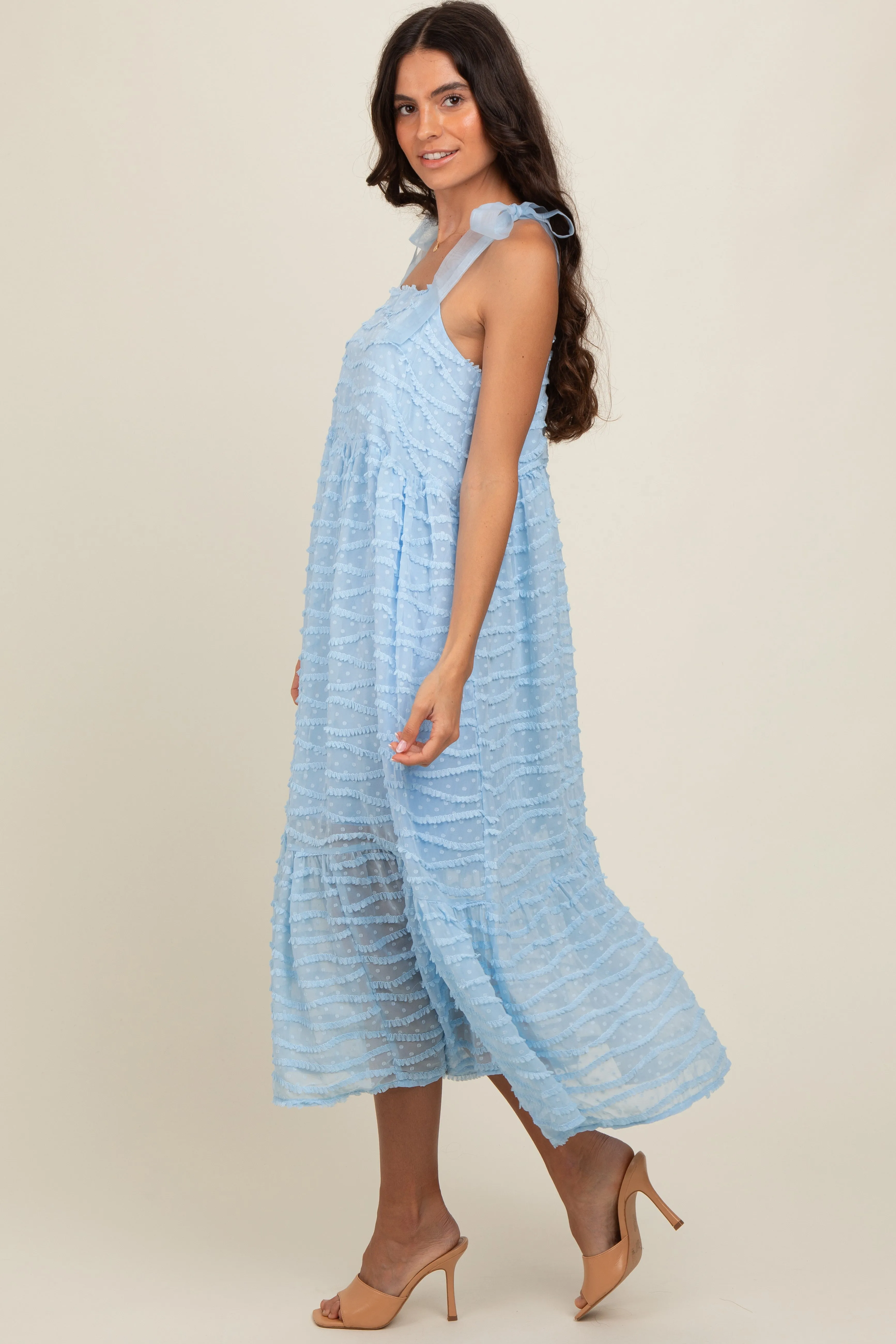 Light Blue Textured Shoulder Tie Midi Dress sold by Pinkblush product image thumbnail 2