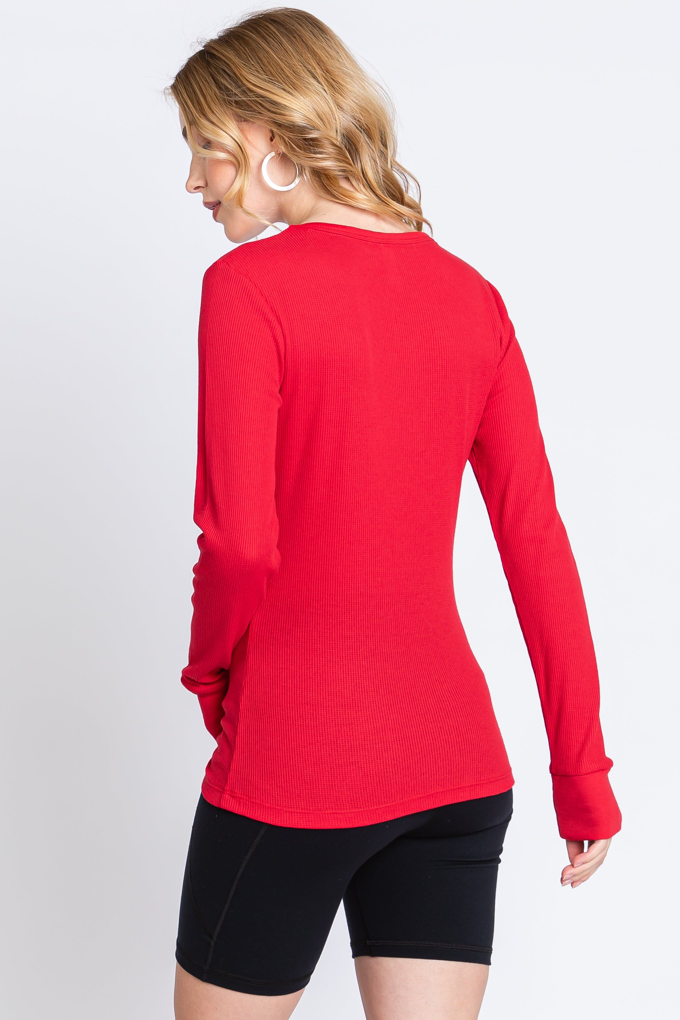 Red Waffle Knit Basic Long Sleeve Top sold by Pinkblush product image thumbnail 3