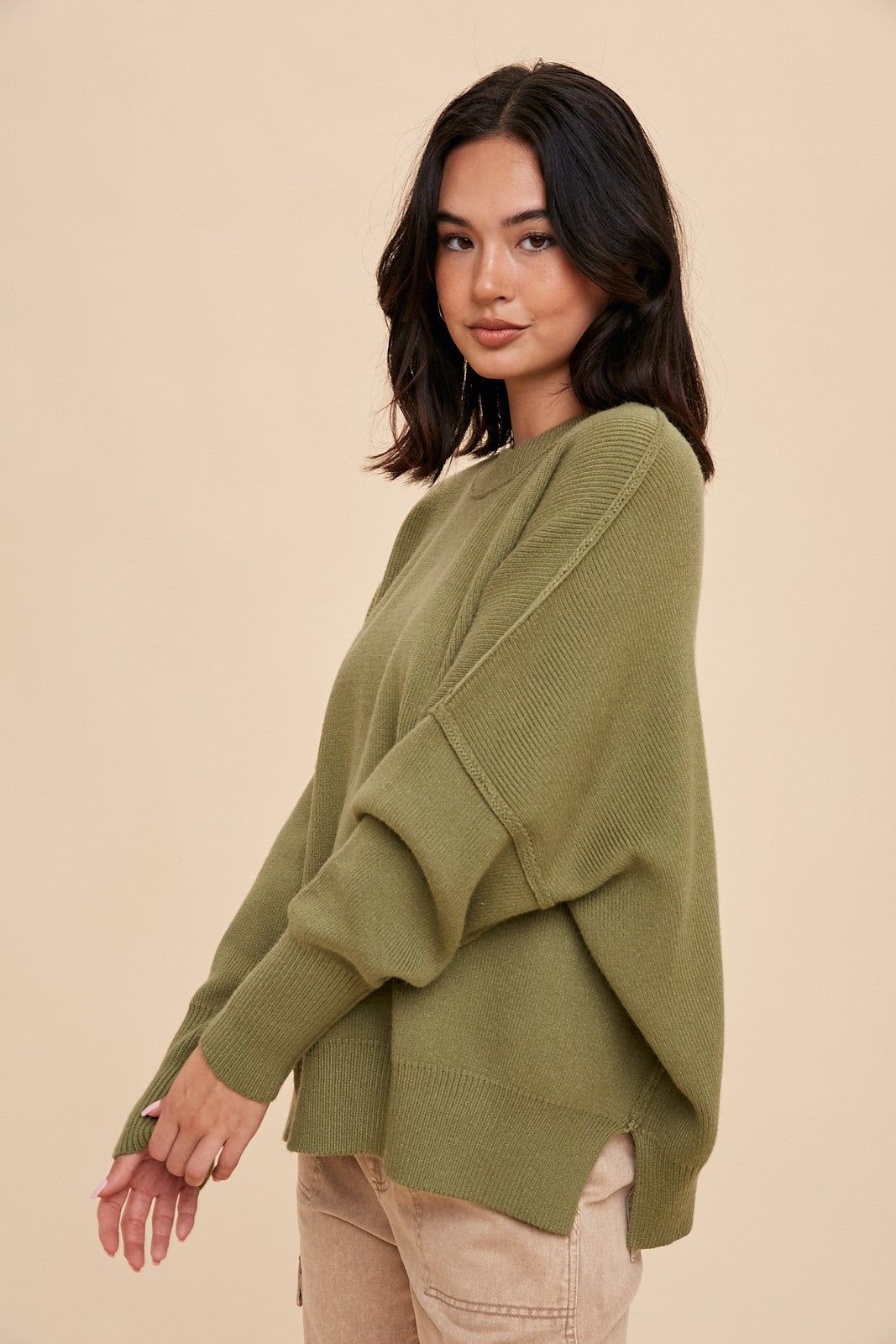 Light Olive Knit Mock Neck Sweater sold by Pinkblush product image thumbnail 2