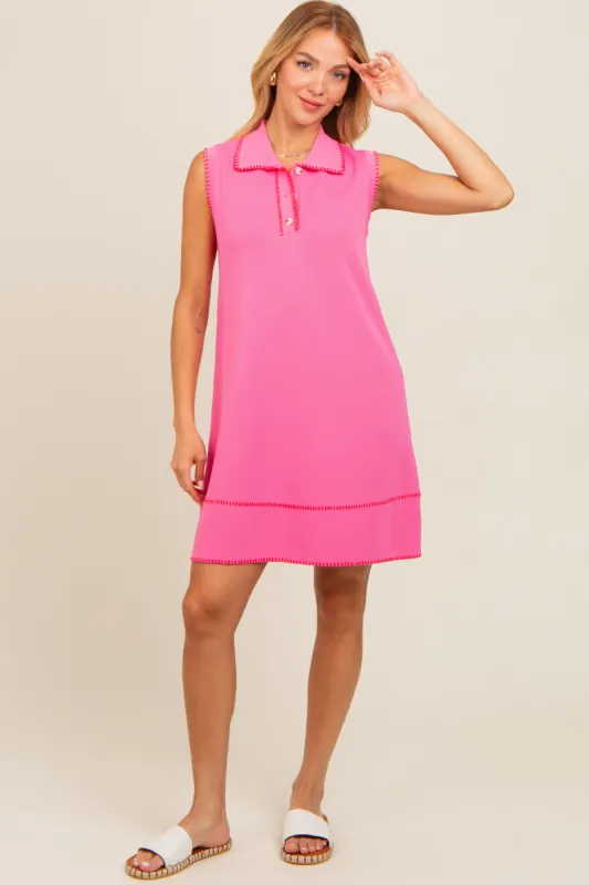 Pink Contrast Stitch Polo Dress sold by Pinkblush