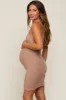 Taupe Textured Knit Halter Fitted Maternity Dress sold by Pinkblush