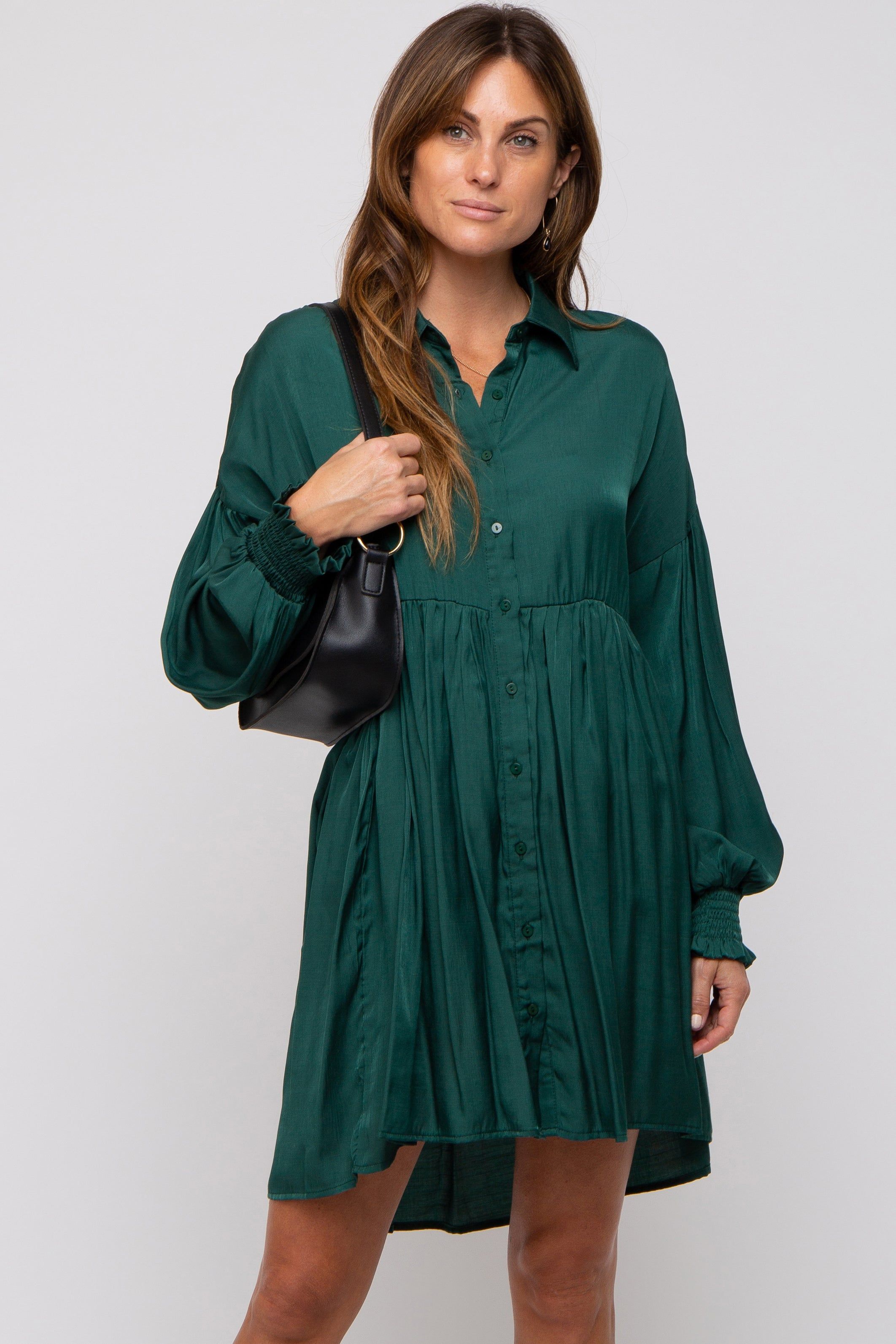 Forest Green Button Down Maternity Dress sold by Pinkblush product image thumbnail 4