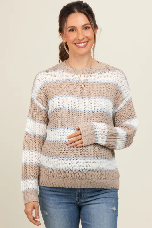 Beige Multi-Striped Maternity Sweater sold by Pinkblush