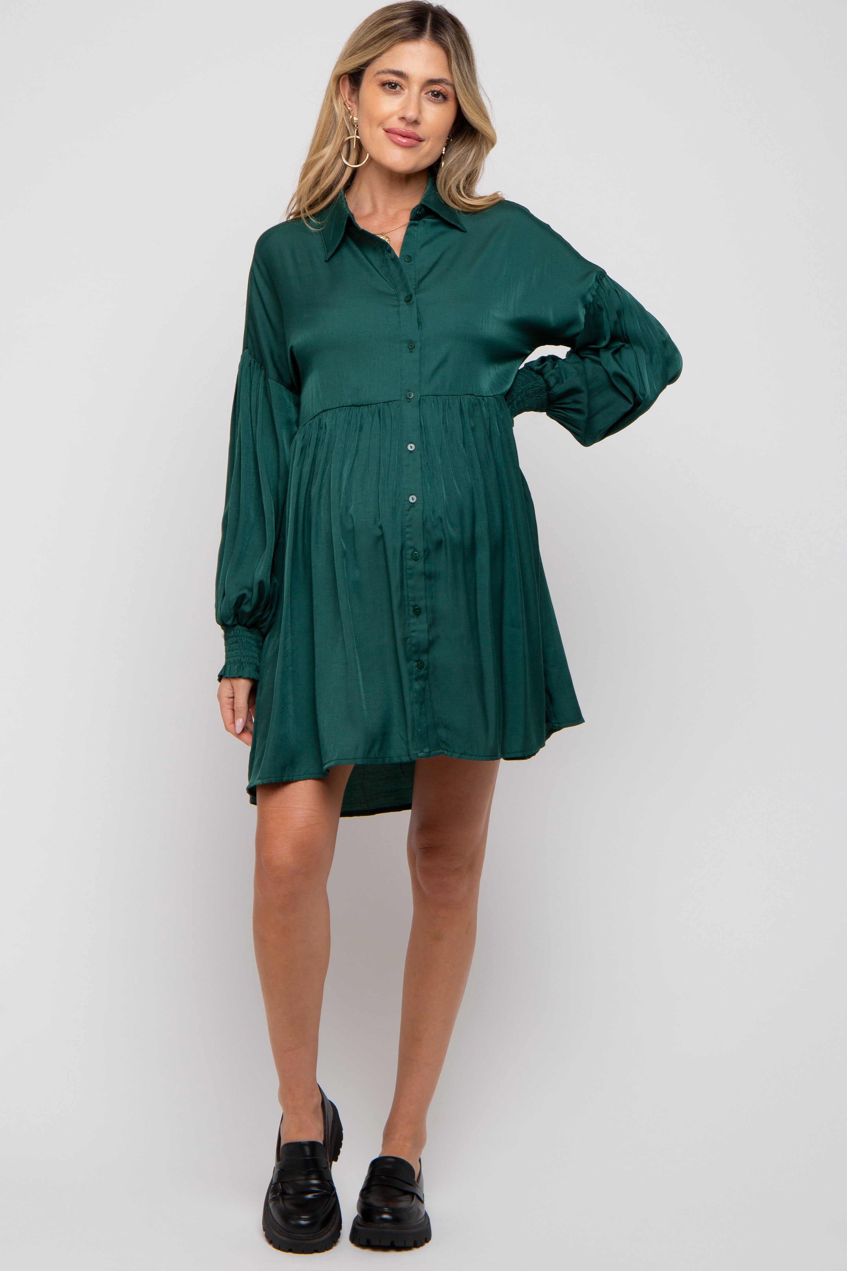 Forest Green Button Down Maternity Dress sold by Pinkblush product image thumbnail 2