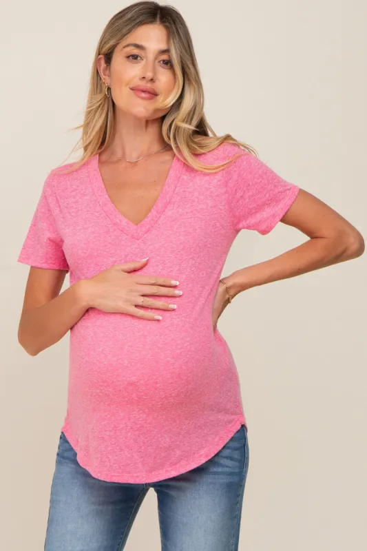 Fuchsia V-Neck Short Sleeve Maternity Tee sold by Pinkblush