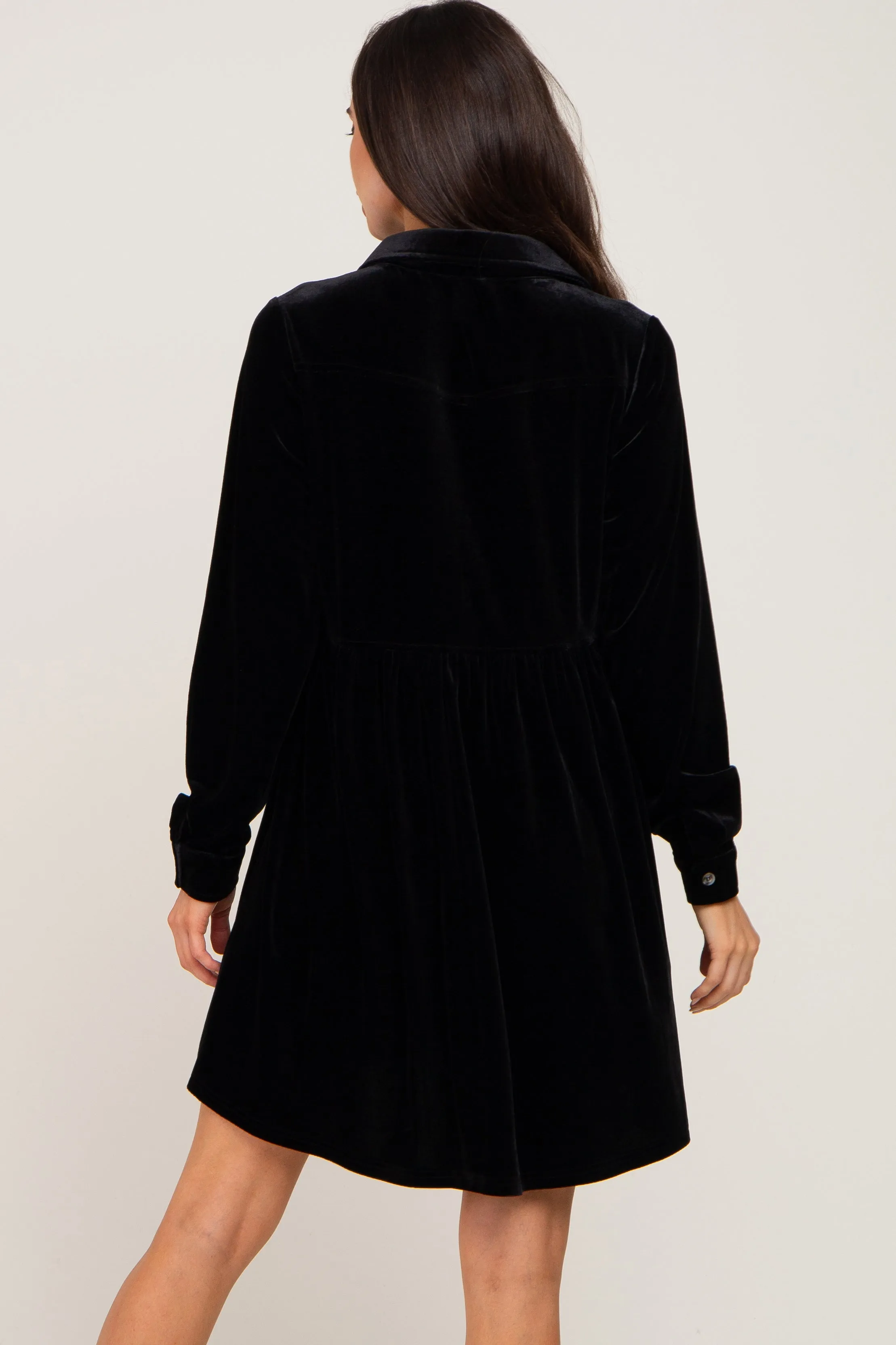 Black Velvet Button Down Maternity Mini Dress sold by Pinkblush product image thumbnail 3